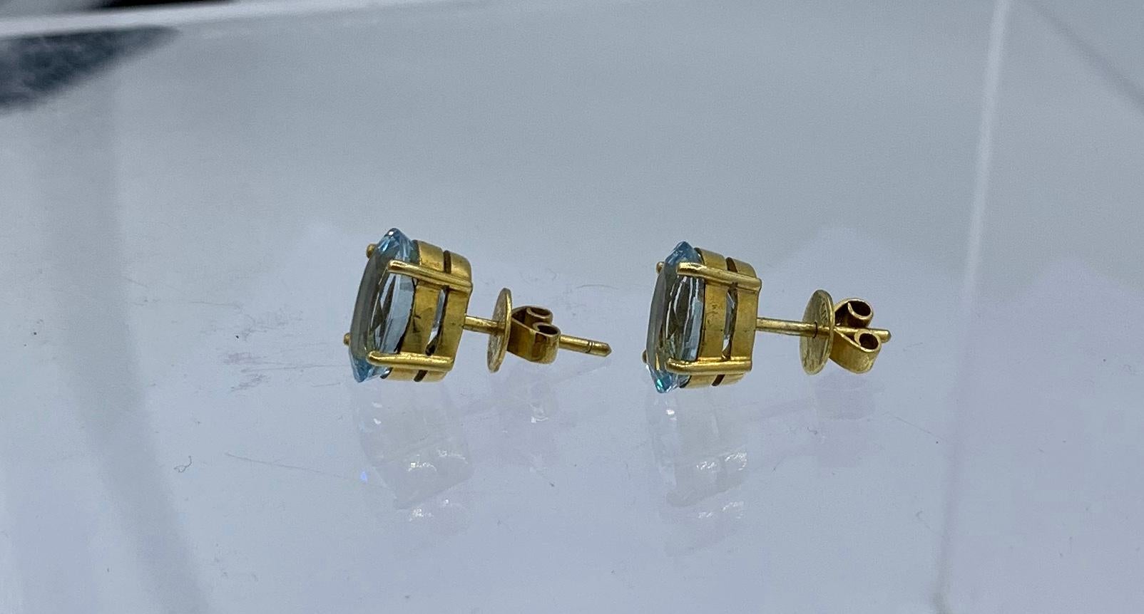 5 Carat Aquamarine Earrings 14 Karat Gold Mid-Century Oval Faceted Aquas 1