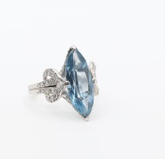 5 Carat Aquamarine Marquise Platinum Cocktail Ring, 1939