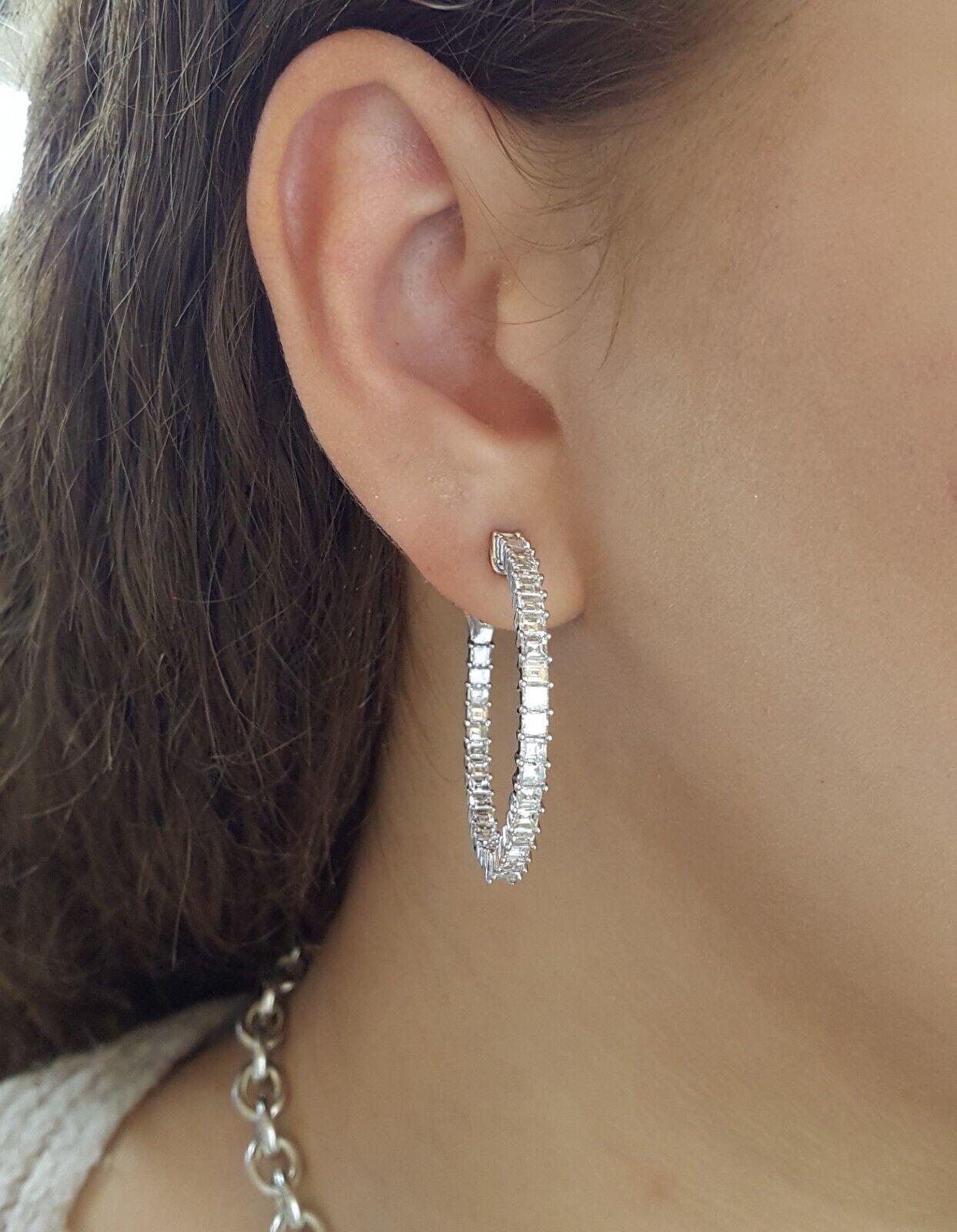 Contemporary 5 Carat Asscher Diamond Cut Hoop Earrings For Sale