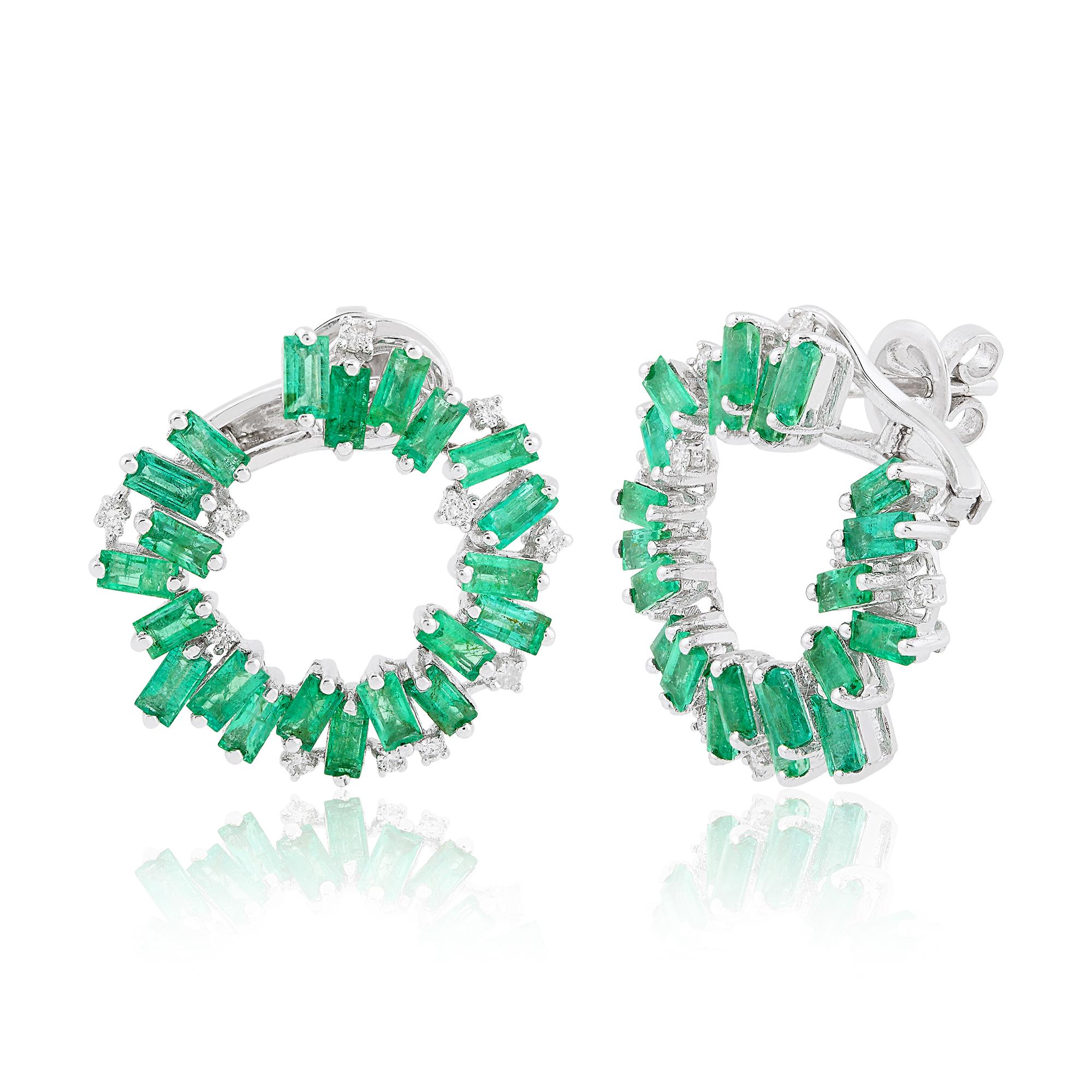 Item Code :- SEE-1368
Gross Wt. :- 11 gm
18k White Gold Wt. :- 9.94 gm
Diamond Wt. :- 0.30 Ct. ( AVERAGE DIAMOND CLARITY SI1-SI2 & COLOR H-I )
Zambian Emerald Wt. :- 5 Ct.
Earrings Size :- 19 mm approx.

✦ Sizing
.....................
We can adjust