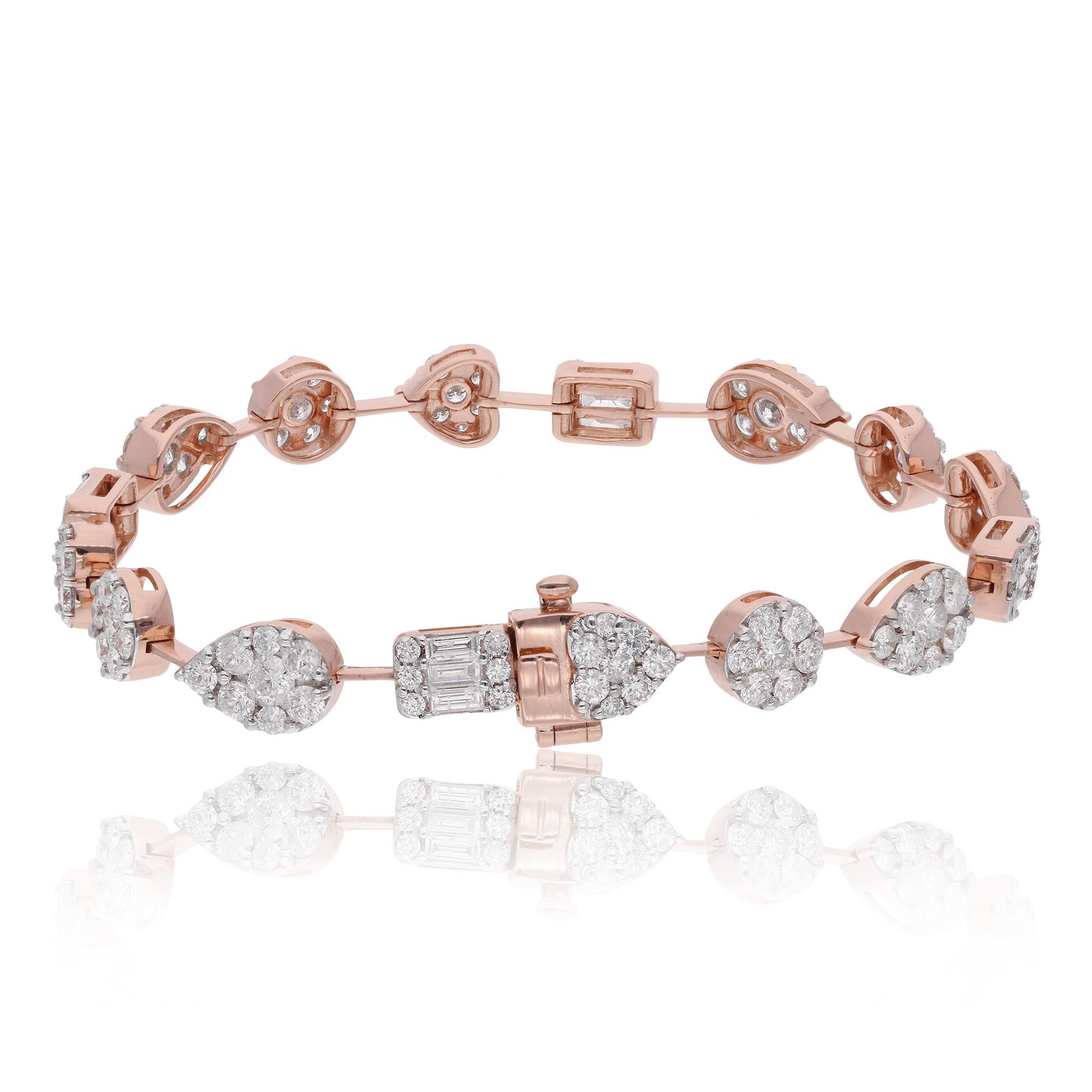 Modern 5 Carat Baguette Round Diamond Multi Charm Bracelet 14 Karat Rose Gold Jewelry For Sale