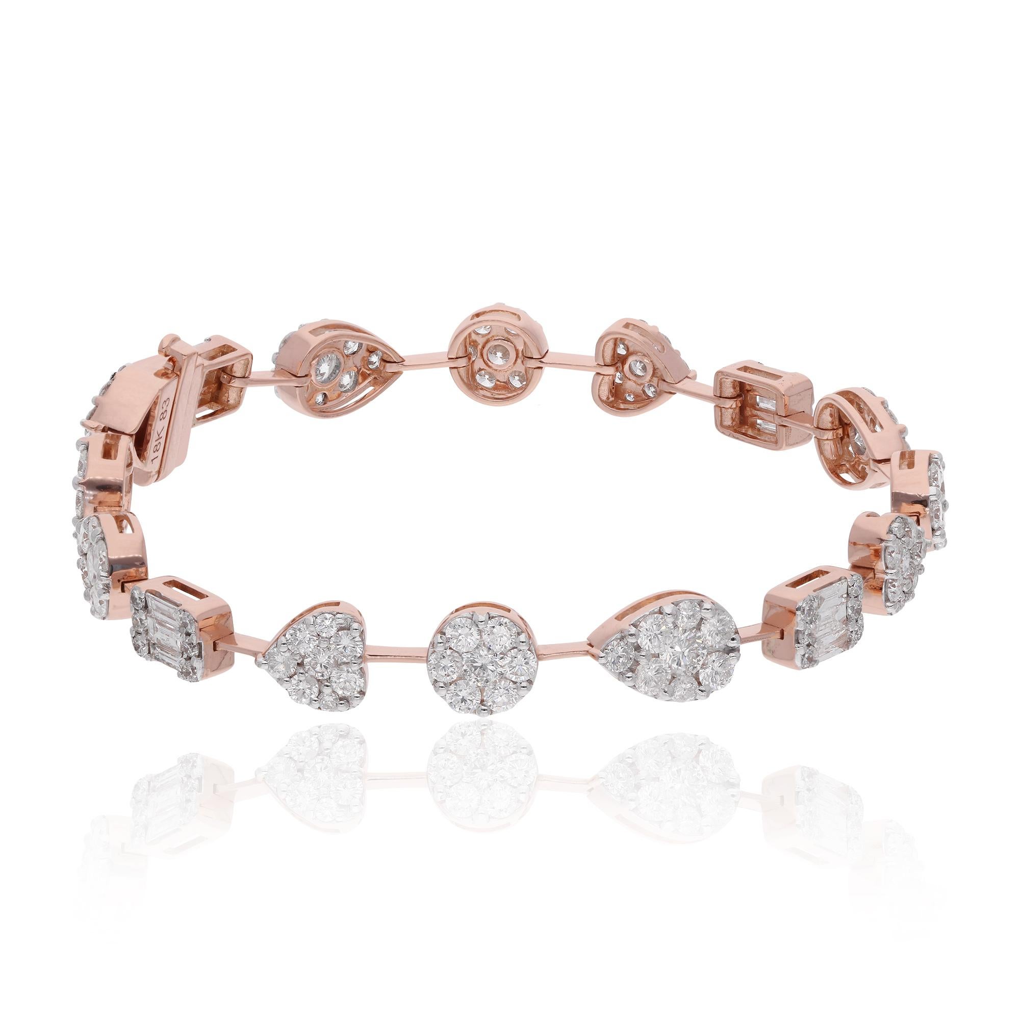 Elevate your style with our exquisite 18k Rose Gold Diamond Bracelet. Dazzling diamond accents are set in luxurious rose gold for a stunning, sophisticated look. Perfect for special occasions or as a gift for a loved one. Make a statement with this