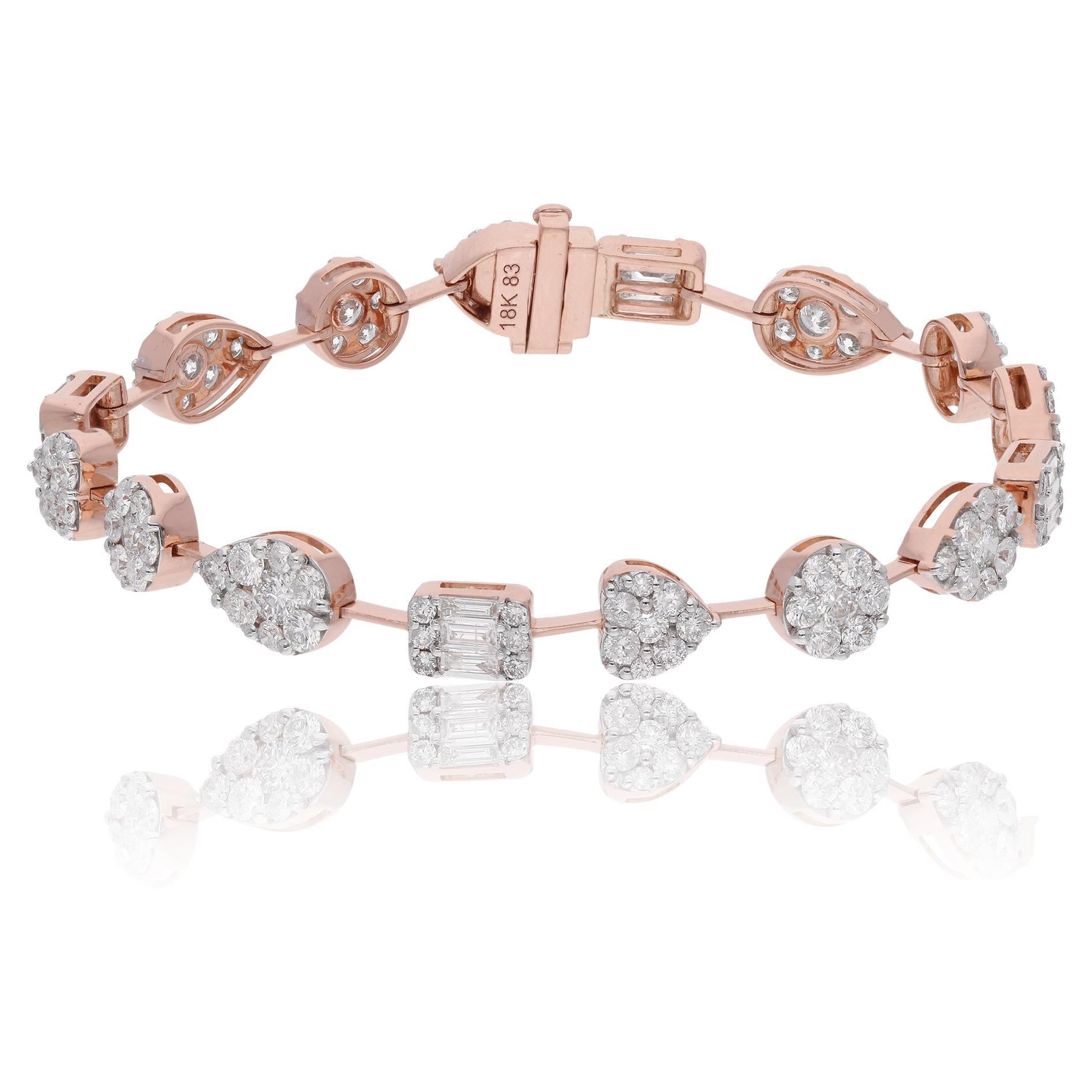 Natürliches SI/H Pave Diamant-Charm-Armband aus 18 Karat Roségold mit 5 Karat feinem Schmuck im Angebot