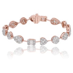 Natural SI/H Pave Diamond Charm Bracelet Fine Jewelry 18 Karat Rose Gold 5 Carat