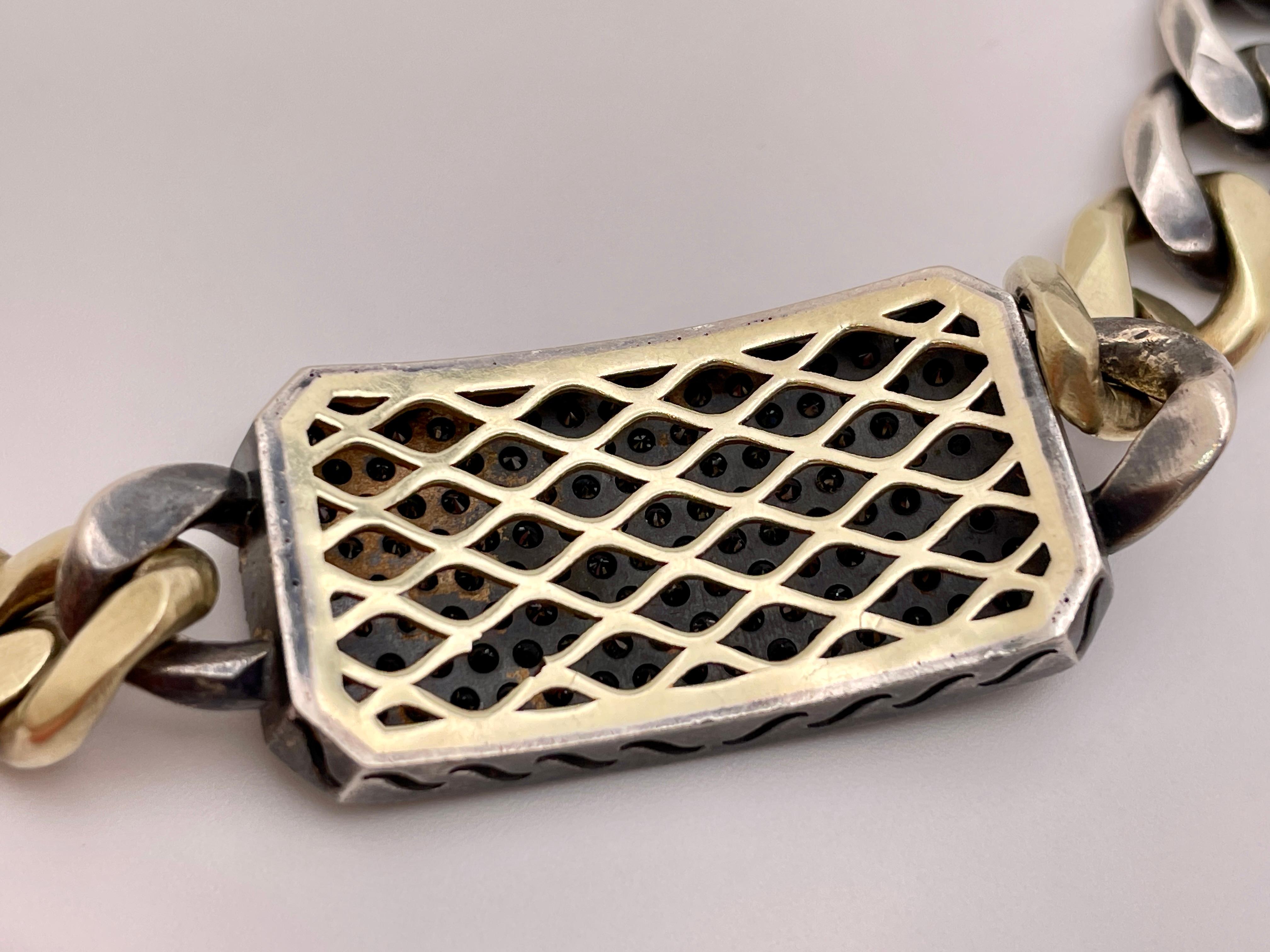 Taille ronde ZDNY Bracelet bicolore en or jaune 14 carats avec diamants noirs de 5 carats en vente