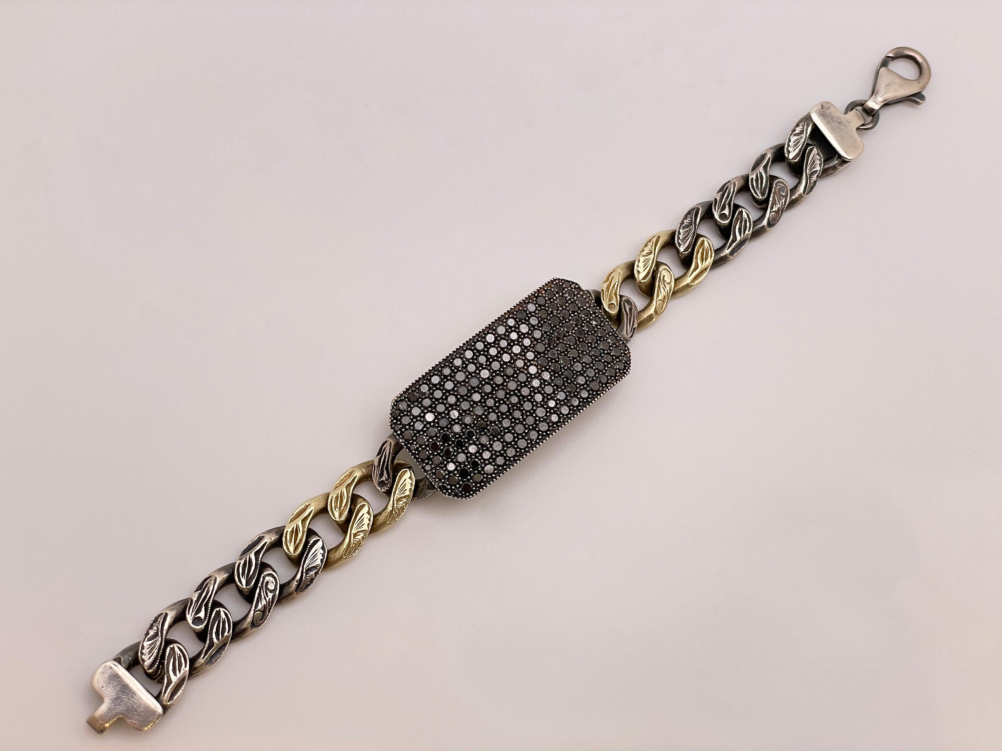 ZDNY Bracelet bicolore en or jaune 14 carats avec diamants noirs de 5 carats Excellent état - En vente à Westport, CT