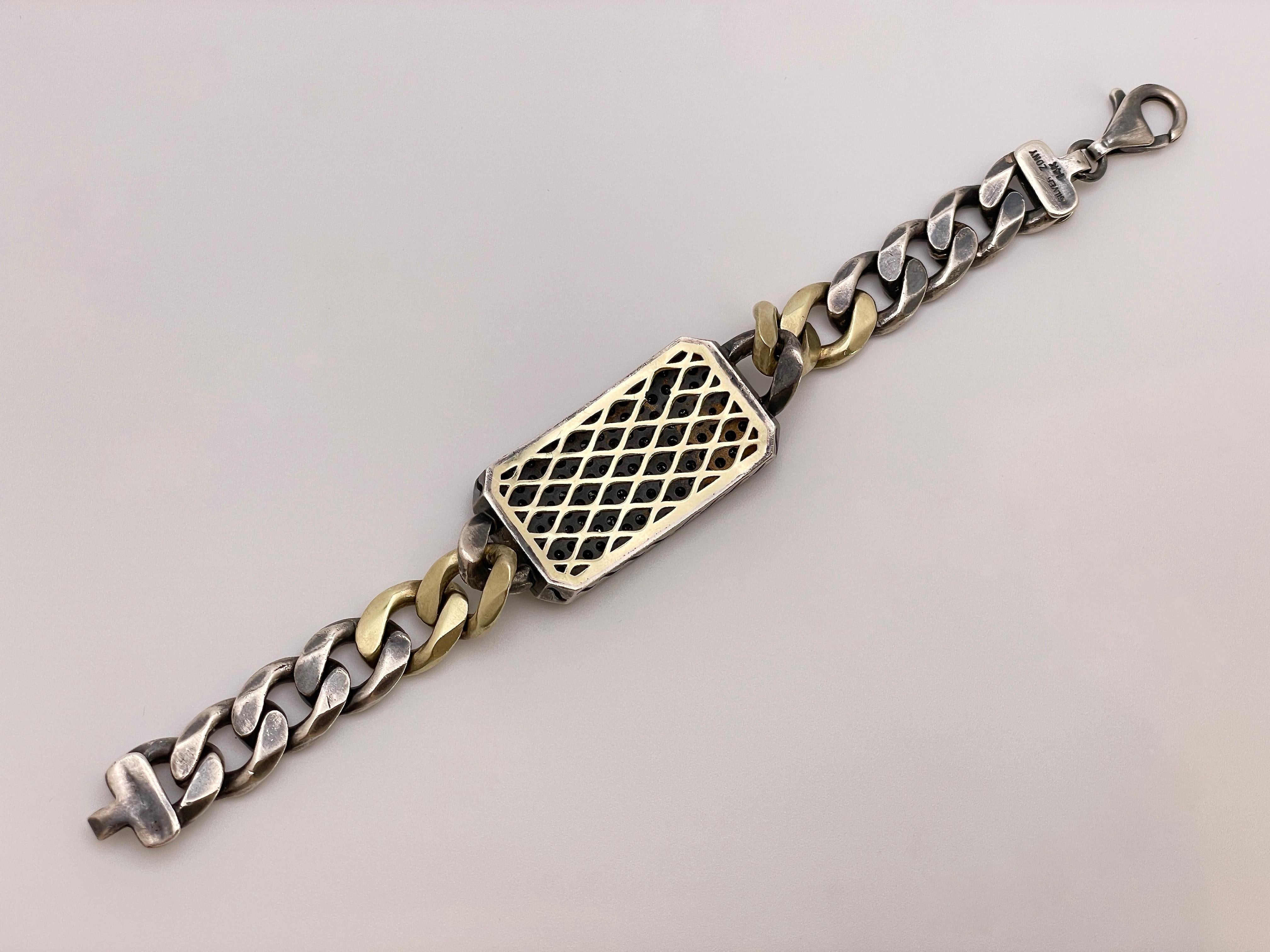 ZDNY Bracelet bicolore en or jaune 14 carats avec diamants noirs de 5 carats Unisexe en vente