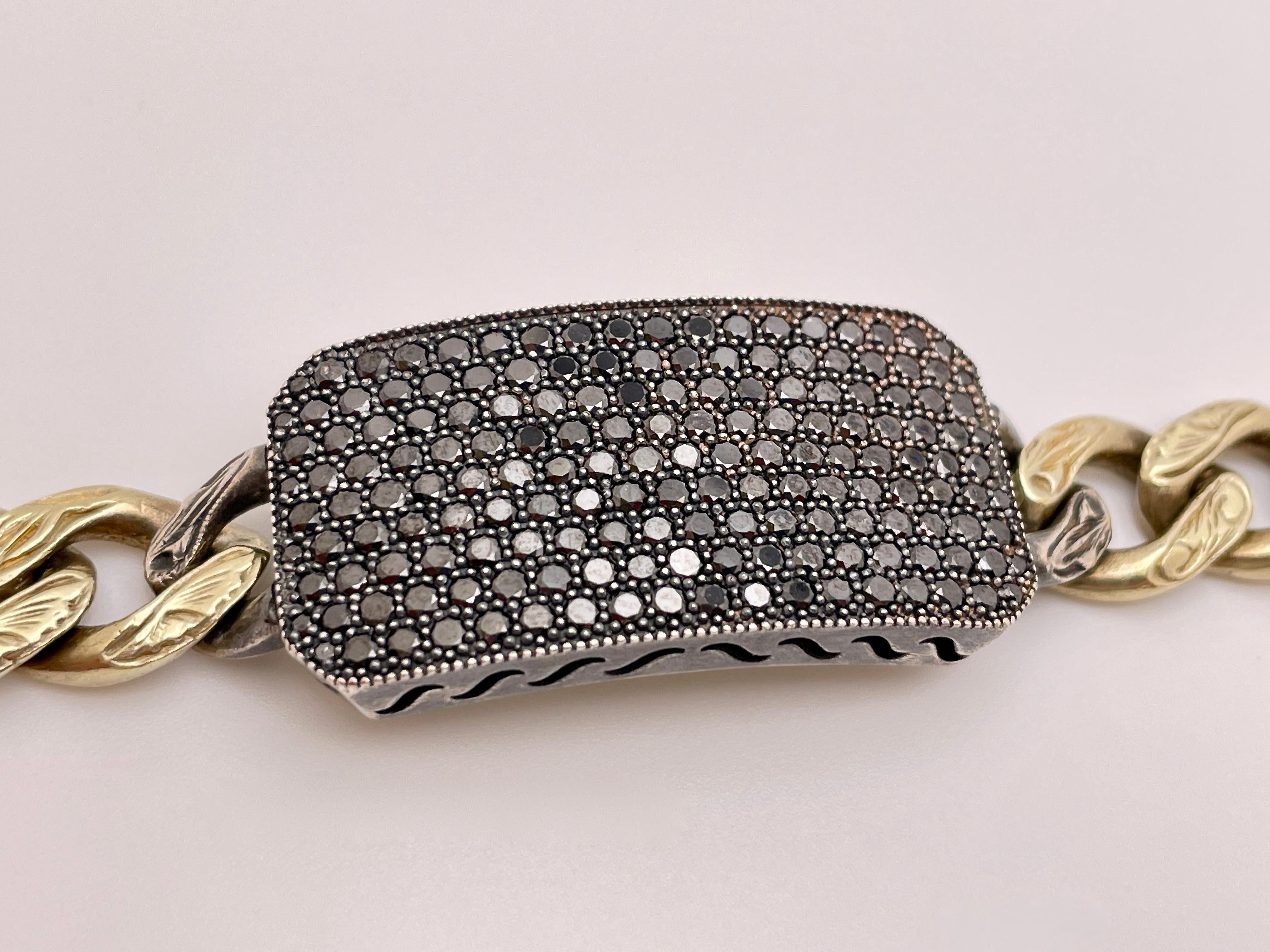 ZDNY Bracelet bicolore en or jaune 14 carats avec diamants noirs de 5 carats en vente 2