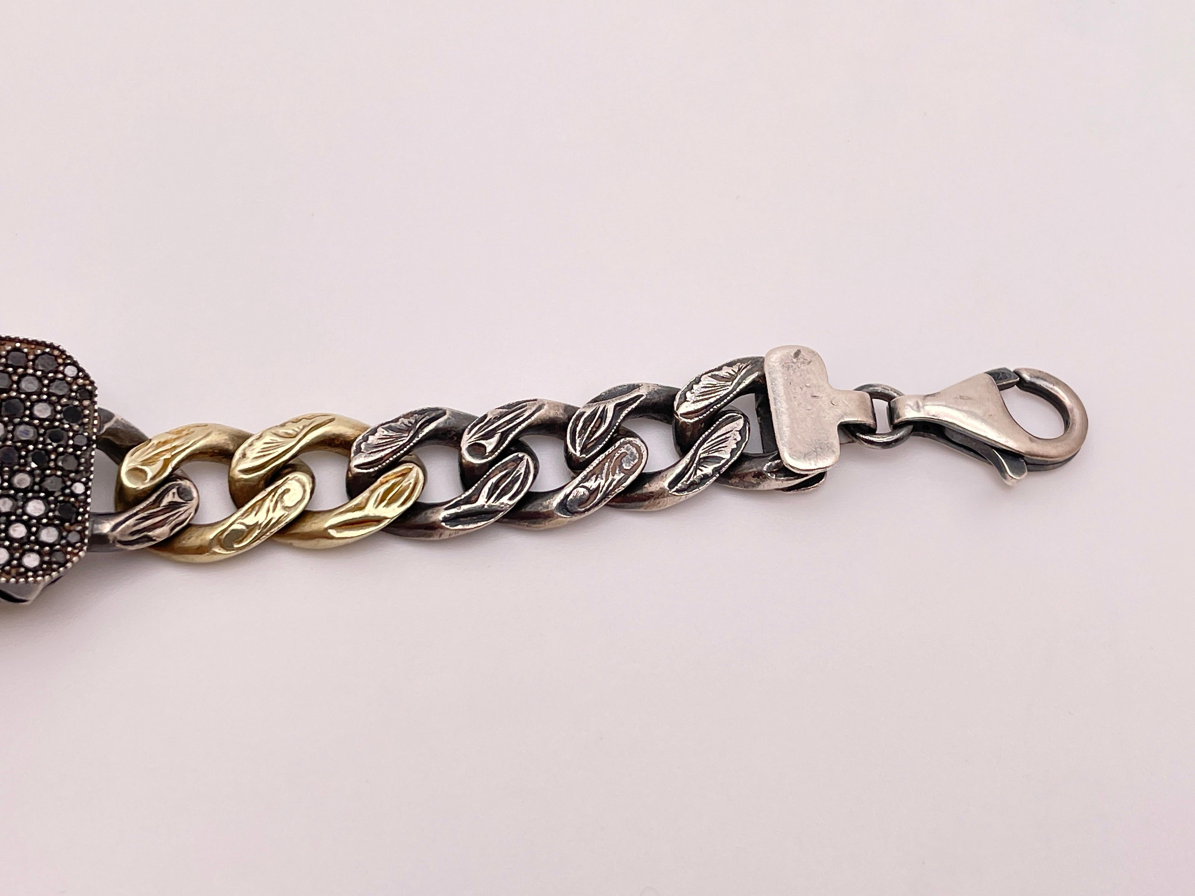 5 Carat Black Diamond ZDNY 14K Yellow Gold Silver Two Tone Bracelet For Sale 3