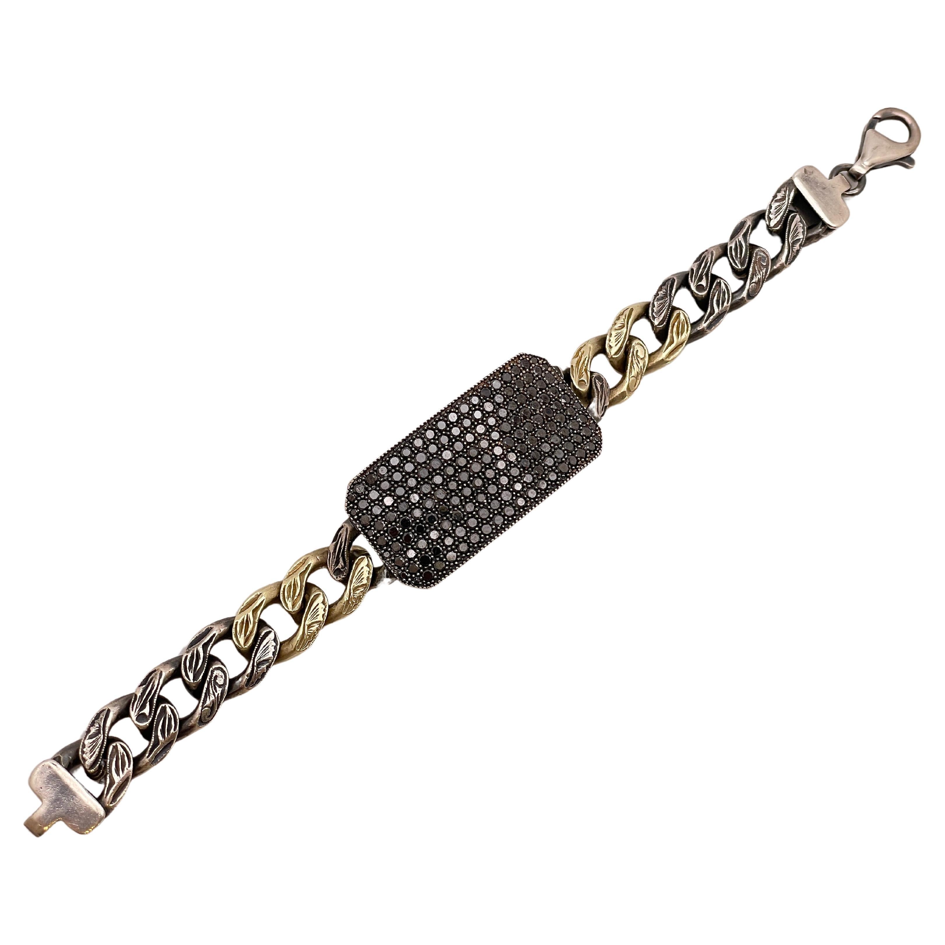 ZDNY Bracelet bicolore en or jaune 14 carats avec diamants noirs de 5 carats en vente