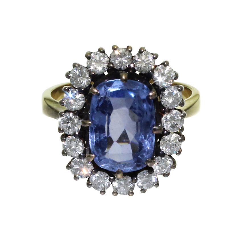 5 Carat Blue Ceylon Sapphire Diamonds 18K Yellow Gold Engagement Ring