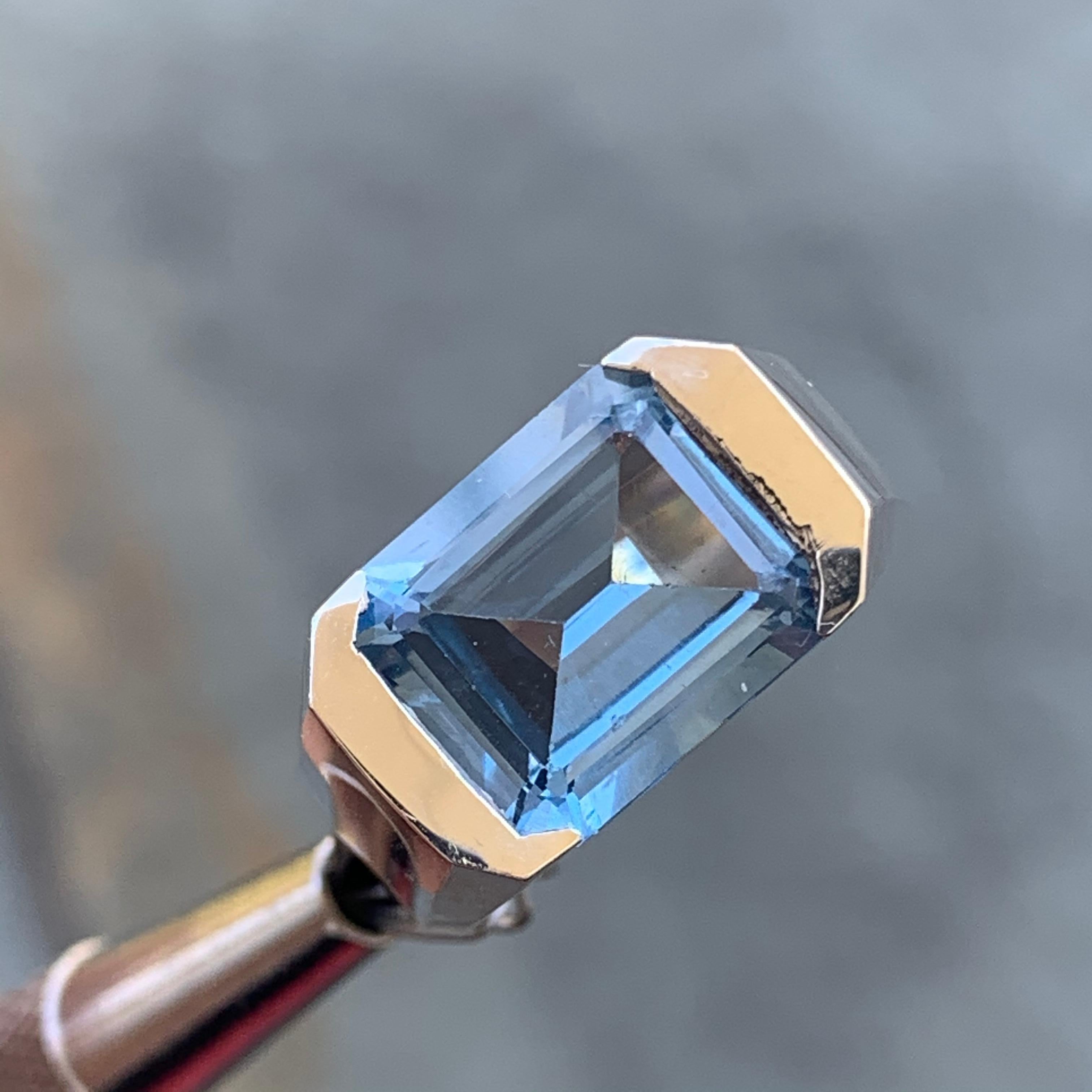 Emerald Cut 5 Carat Blue Gemstone Ring March, December Birthstone Month For Sale