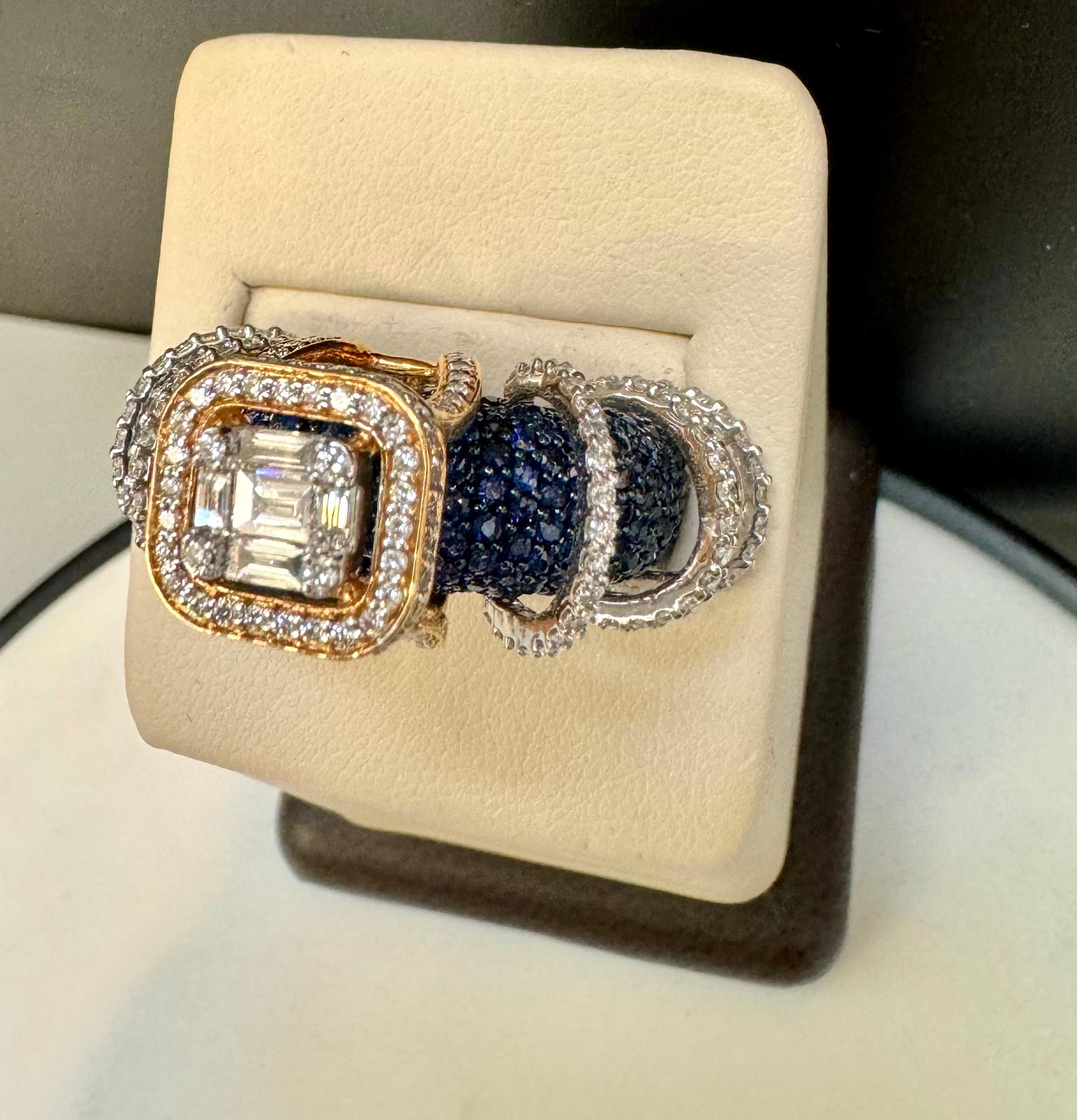 5 Carat Blue Sapphire and 2 Ct Diamond Cocktail Ring in 18 Karat  WY Gold Estate For Sale 5