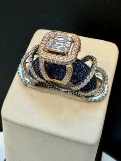 5 Carat Blue Sapphire and 2 Ct Diamond Cocktail Ring in 18 Karat  WY Gold Estate