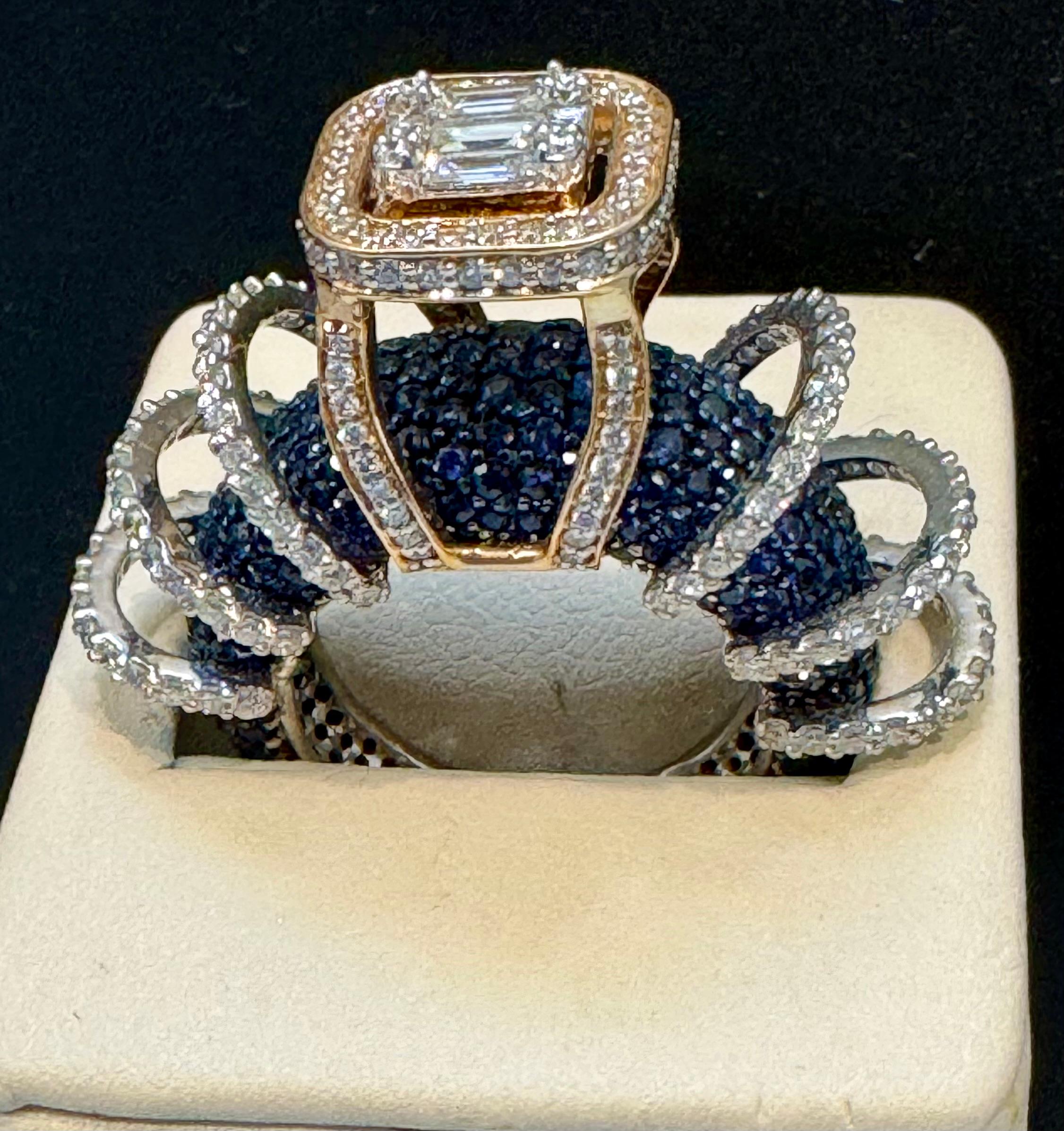 Women's 5 Carat Blue Sapphire and 2 Ct Diamond Cocktail Ring in 18 Karat  WY Gold Estate For Sale