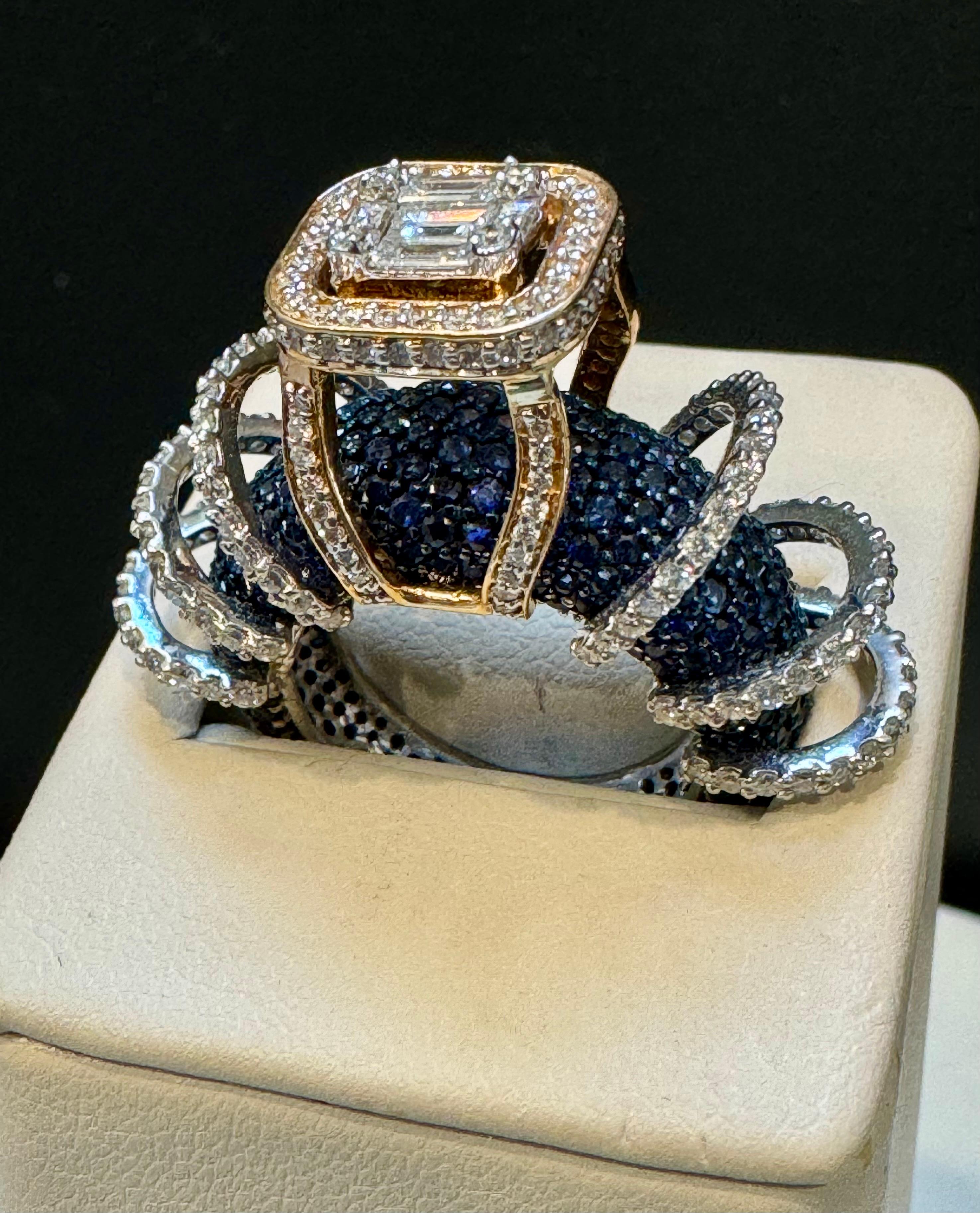 5 Carat Blue Sapphire and 2 Ct Diamond Cocktail Ring in 18 Karat  WY Gold Estate For Sale 1