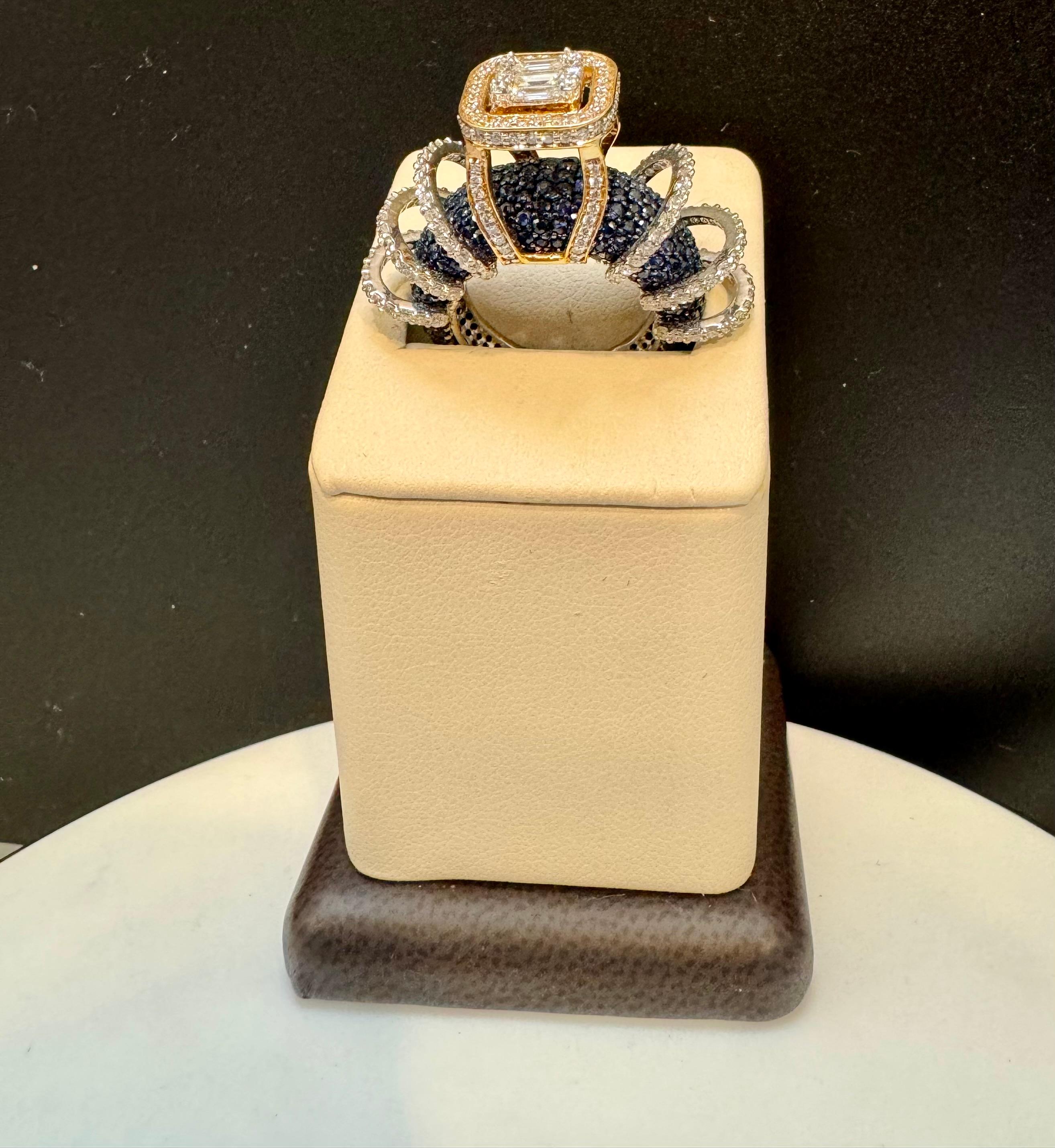 5 Carat Blue Sapphire and 2 Ct Diamond Cocktail Ring in 18 Karat  WY Gold Estate For Sale 2
