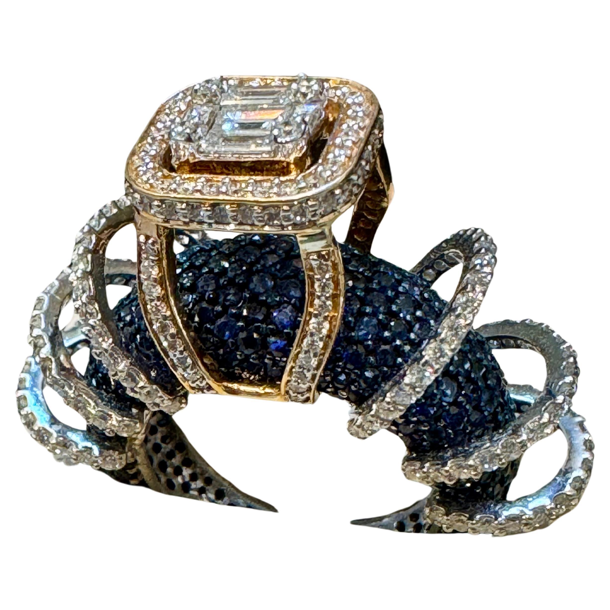 5 Carat Blue Sapphire and 2 Ct Diamond Cocktail Ring in 18 Karat  WY Gold Estate For Sale