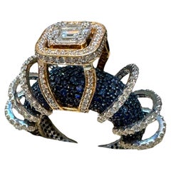 5 Carat Blue Sapphire and 2 Ct Diamond Cocktail Ring in 18 Karat  WY Gold Estate