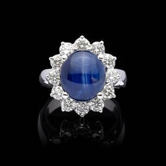 5 Carat Blue Star Sapphire and Diamond Ring