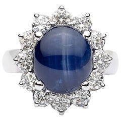 5 Carat Blue Star Sapphire and Diamond Ring