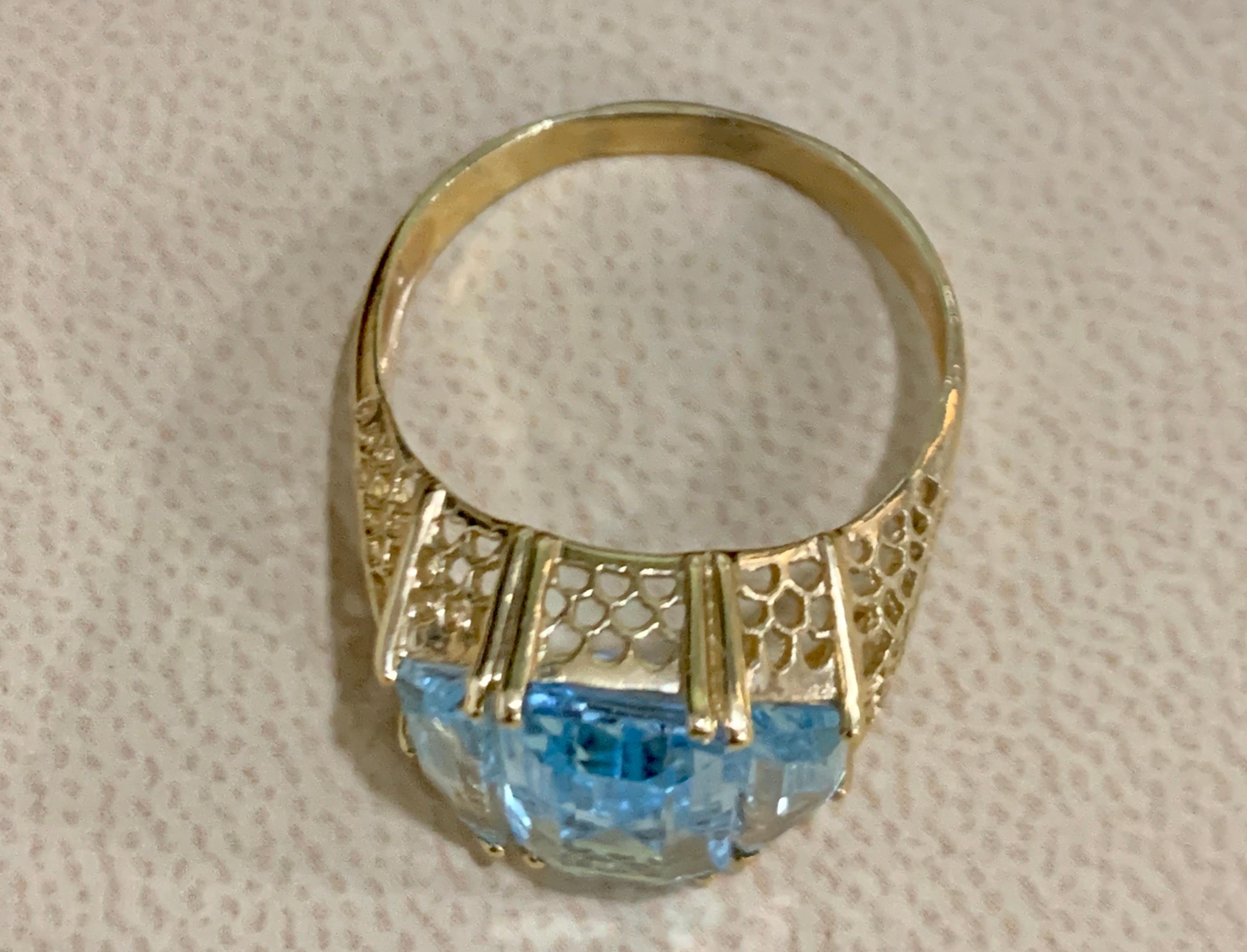 5 Carat Blue Topaz Cocktail Ring 14 Karat Yellow Gold, Estate 2