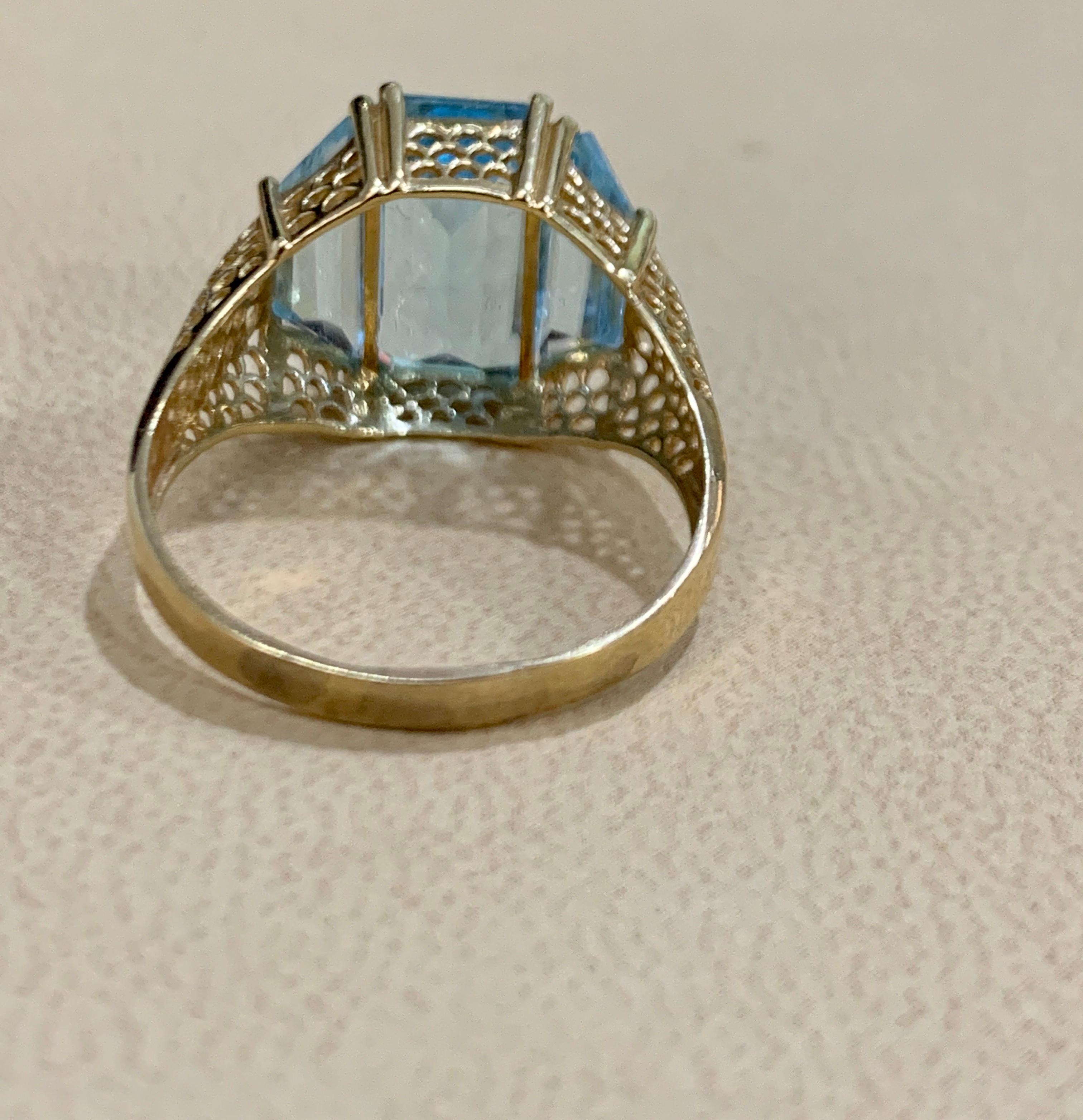 Emerald Cut 5 Carat Blue Topaz Cocktail Ring 14 Karat Yellow Gold, Estate