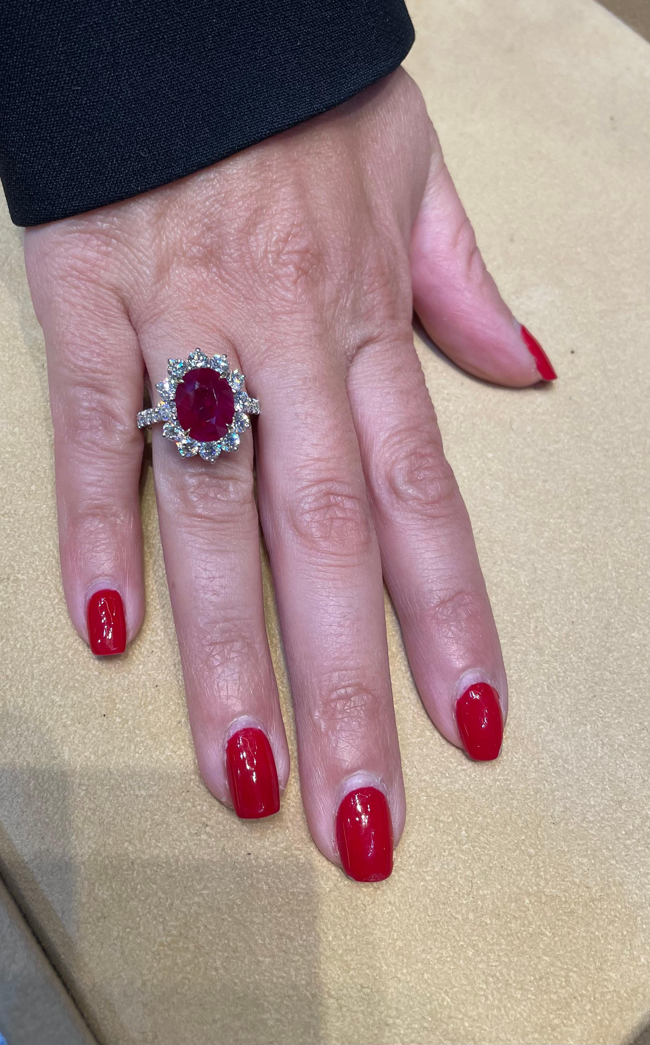 5 Carat Burma Ruby and Diamond Ring For Sale 2