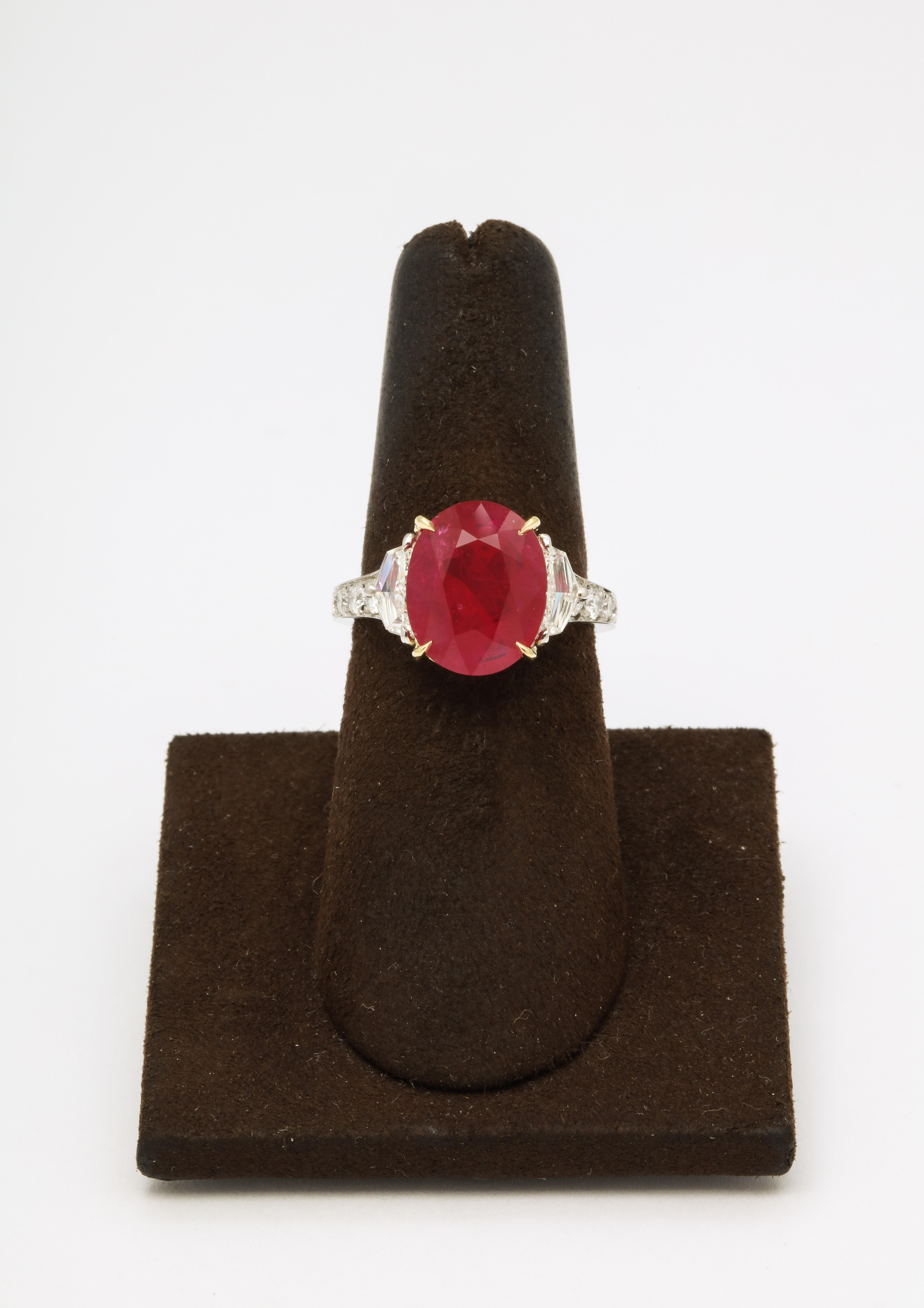 
A beautiful Burma ruby set in a stunning custom diamond mounting. 

Certified 5.33 carat 