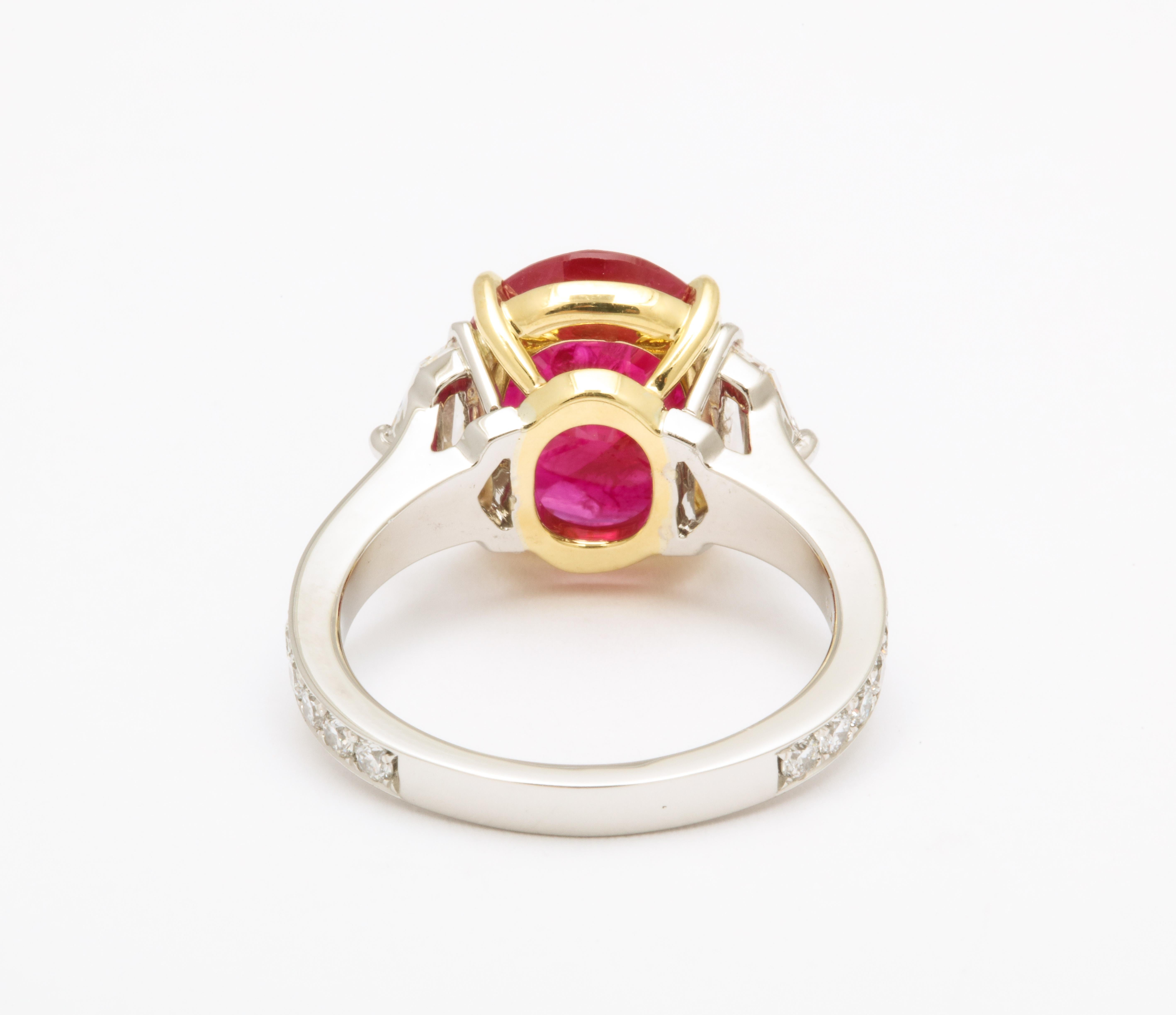 Women's or Men's 5 Carat Burma Ruby and Diamond Ring For Sale