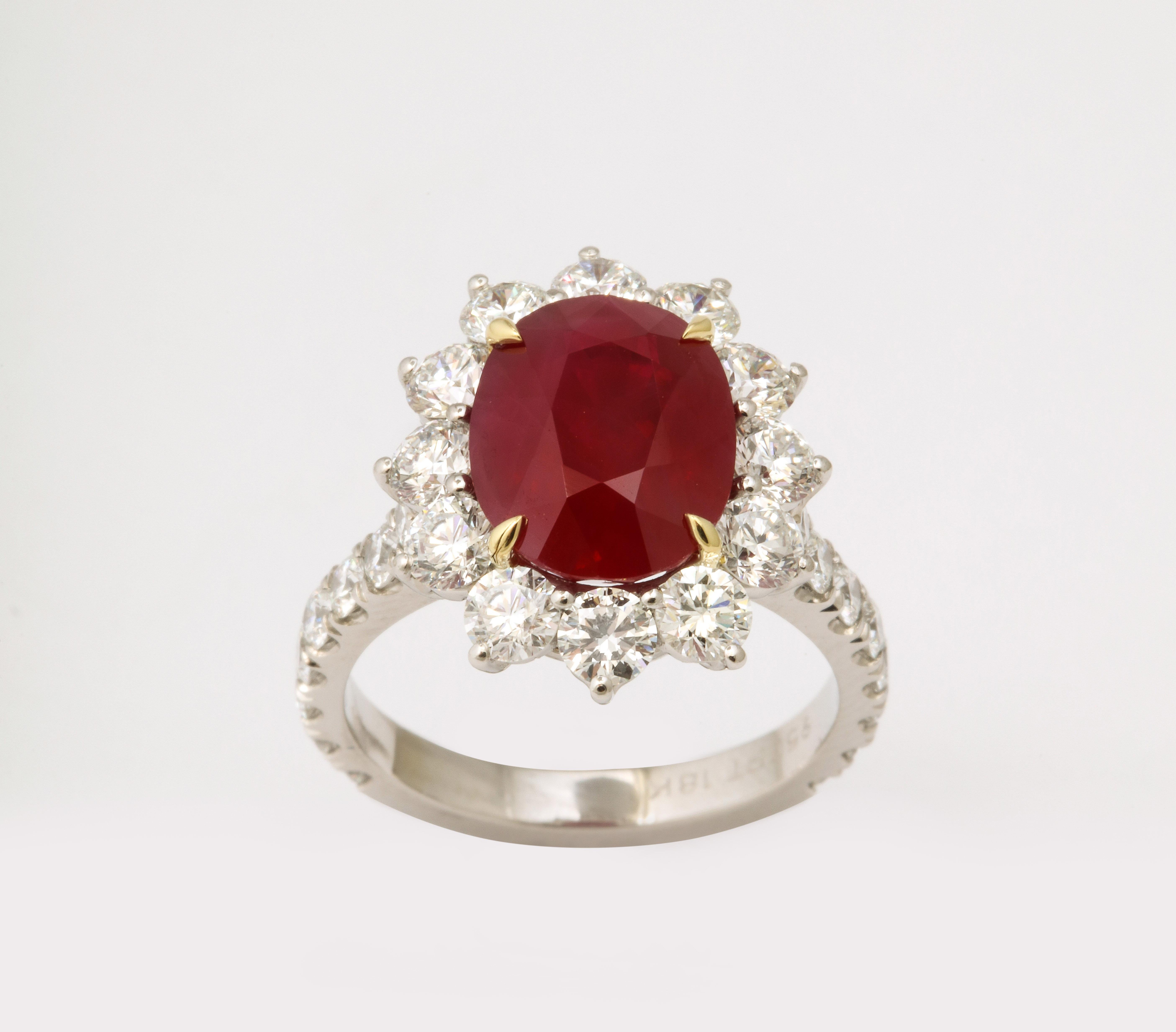 Women's 5 Carat Burma Ruby and Diamond Ring For Sale