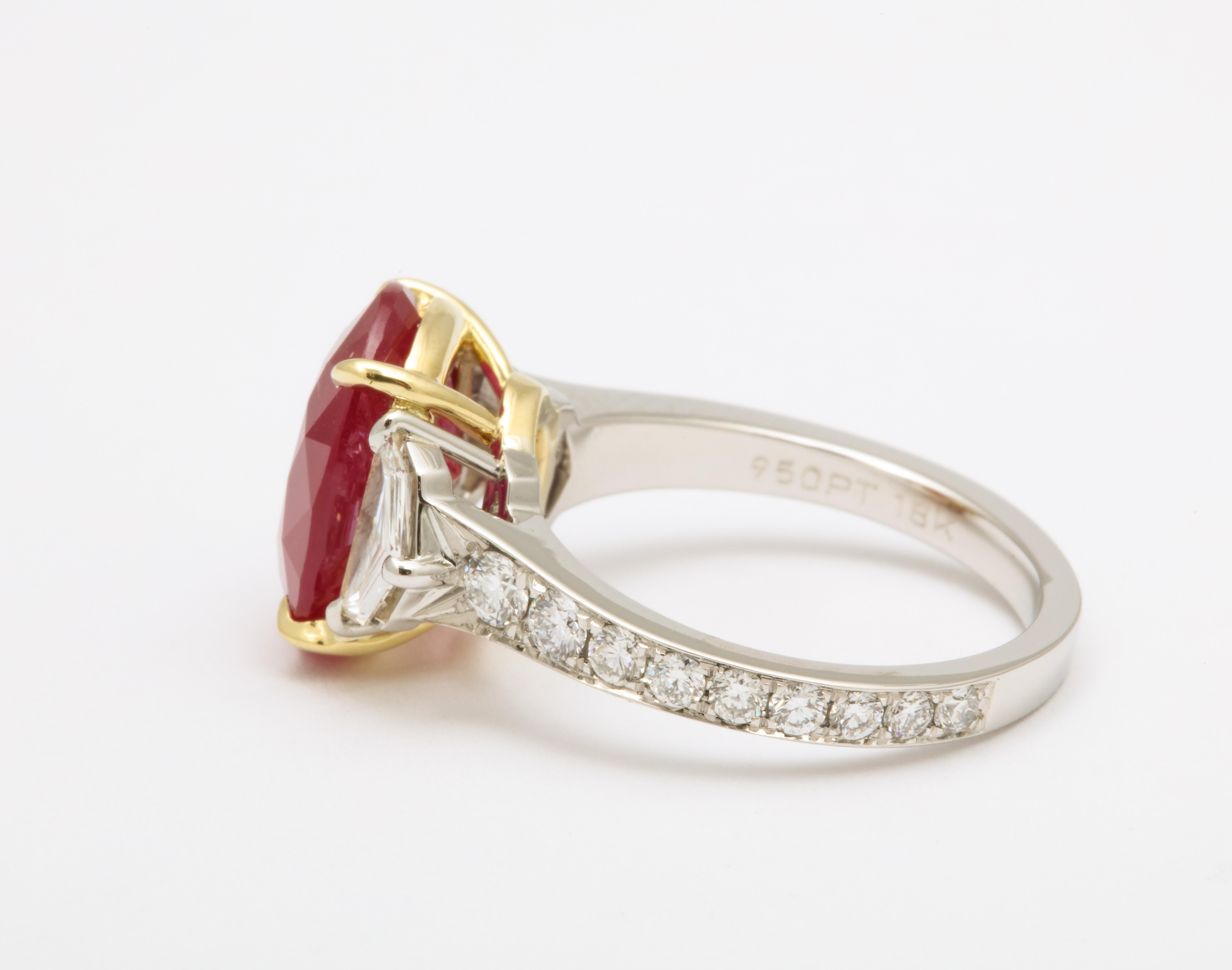 5 Carat Burma Ruby and Diamond Ring For Sale 1