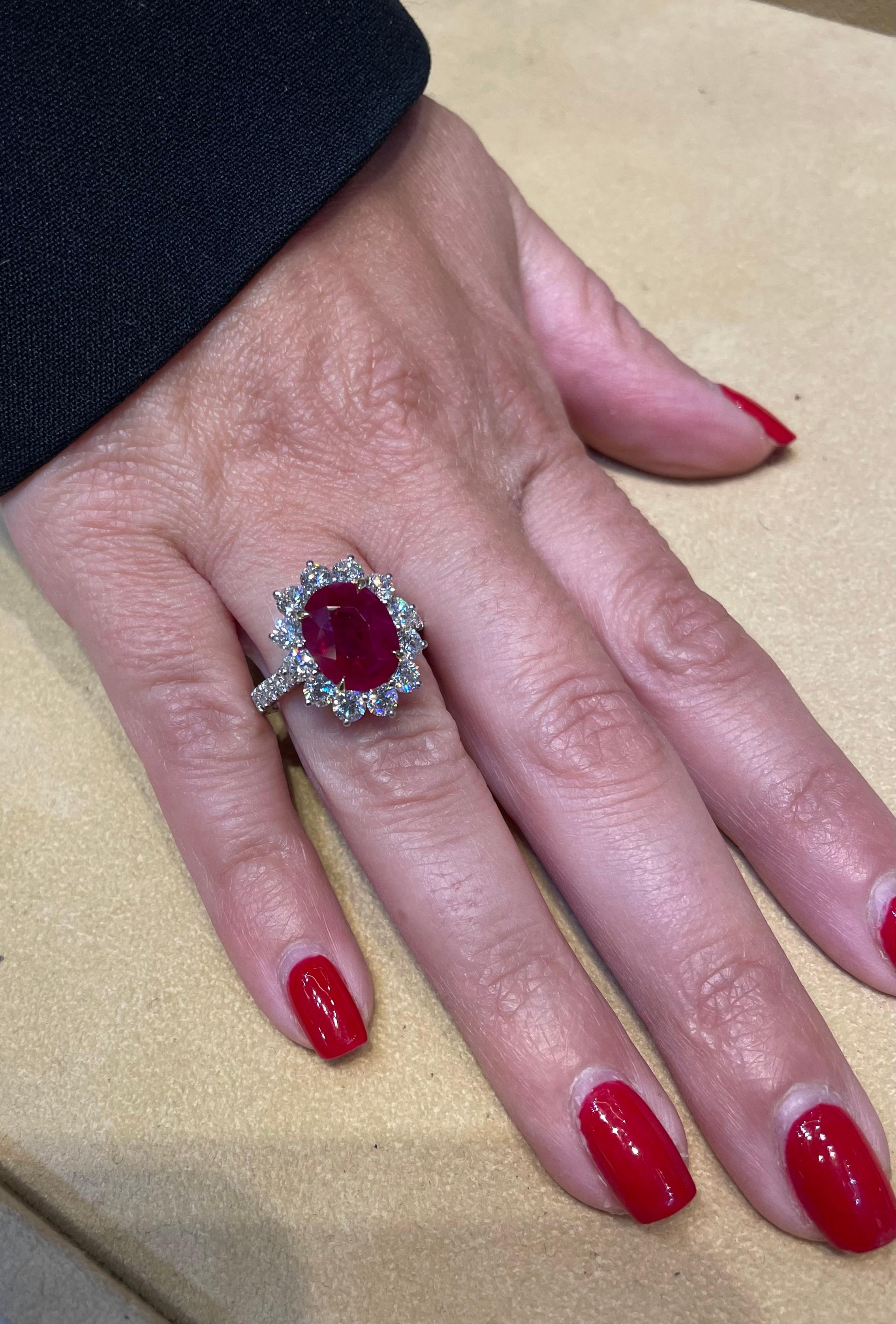 5 Carat Burma Ruby and Diamond Ring For Sale 1