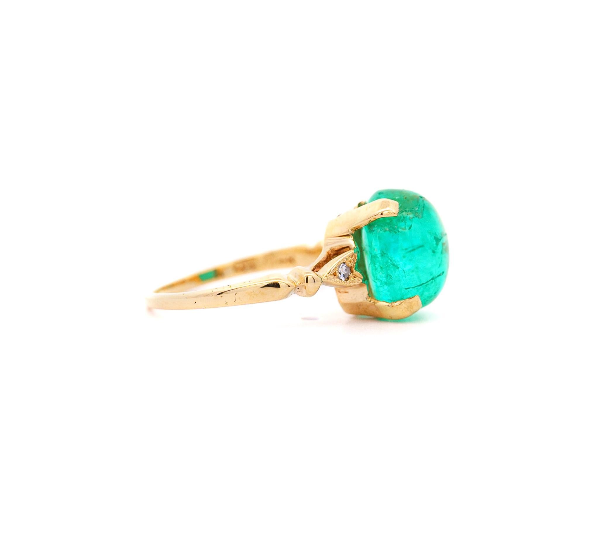 5 Carat Cabochon-Cut Colombian Emerald & Diamond Ring 14K Emerald Ring 1
