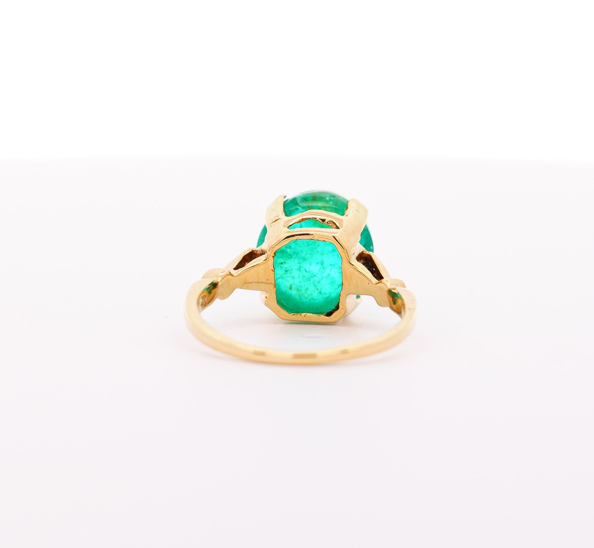 5 Carat Cabochon-Cut Colombian Emerald & Diamond Ring 14K Emerald Ring 2