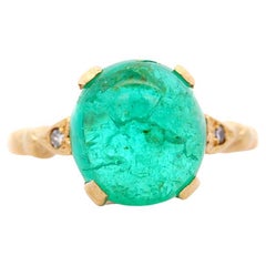 5 Carat Cabochon-Cut Colombian Emerald & Diamond Ring 14K Emerald Ring