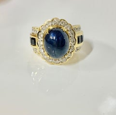 5 Carat Cabochon Sapphire and Diamond Ring