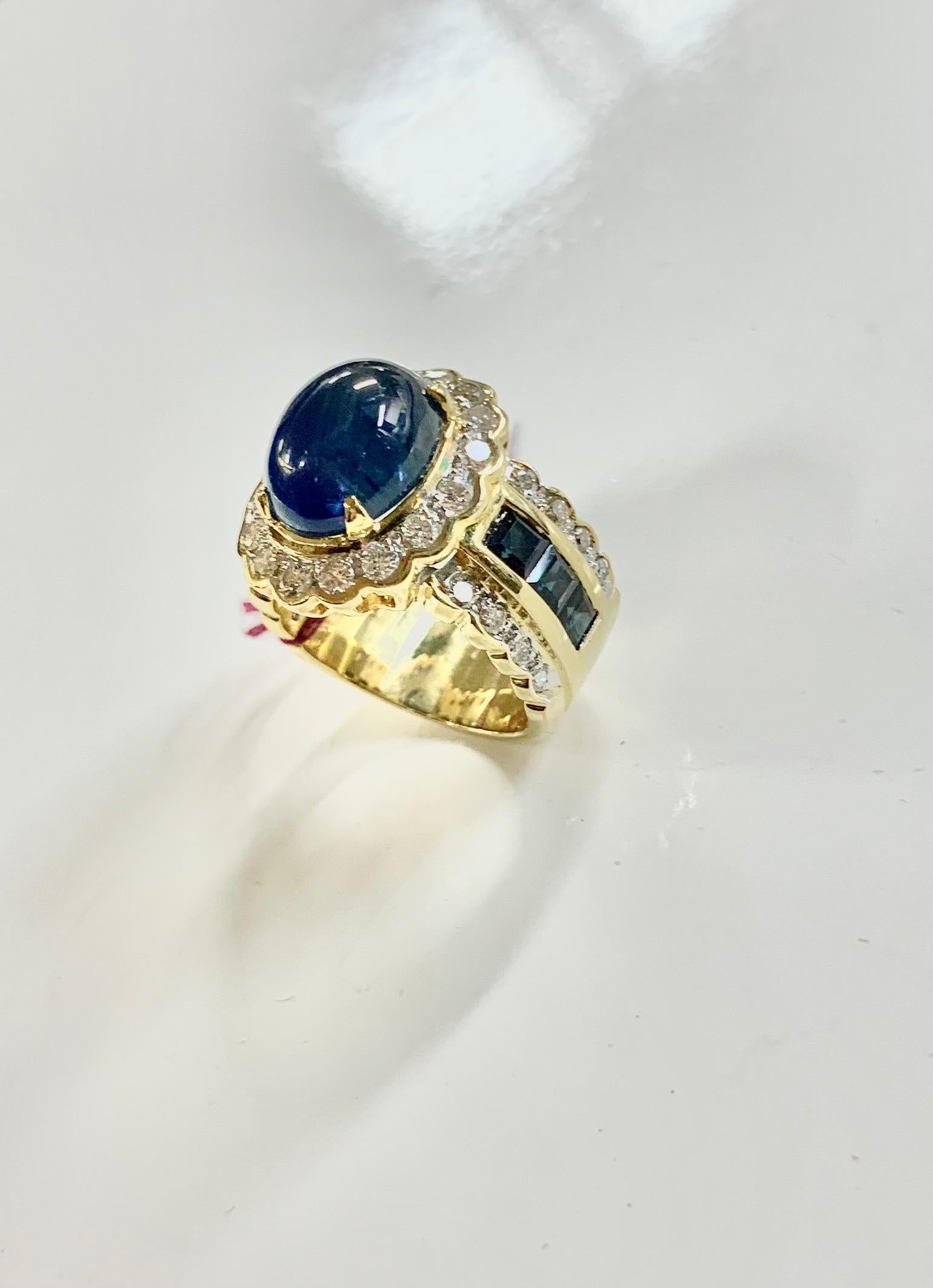 Art Deco 5 Carat Cabochon Sapphire and Diamond Ring For Sale