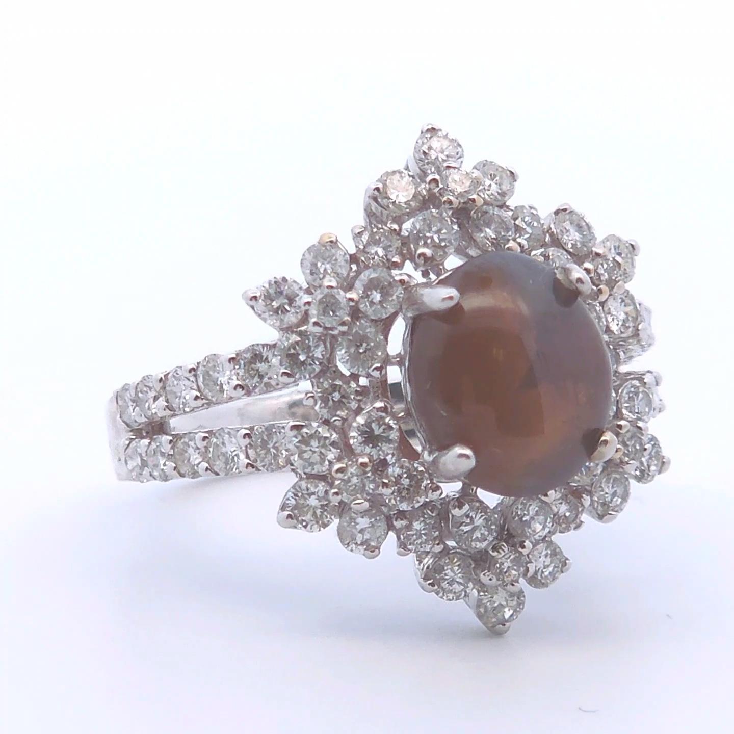 Round Cut 5 Carat Chrysoberyl Catseye Ring in 18k WG For Sale