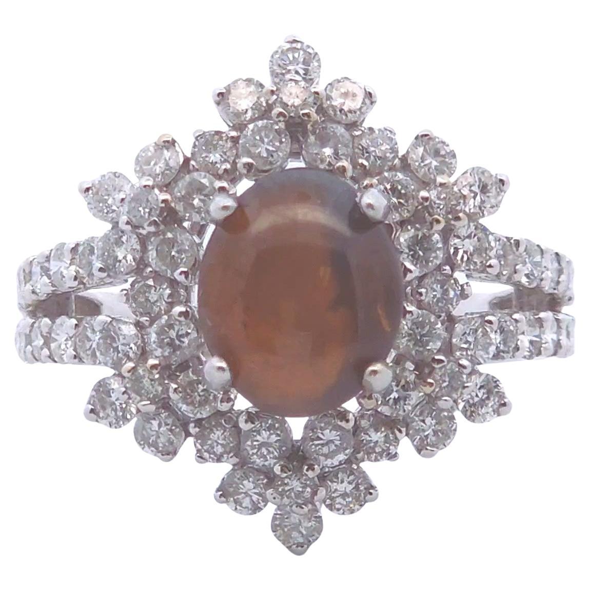 5 Carat Chrysoberyl Catseye Ring in 18k WG For Sale