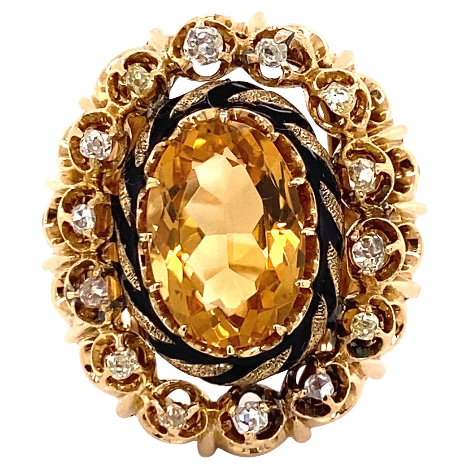 Anello cocktail in oro vittoriano con citrino e diamante da 5 carati Estate Jewelry