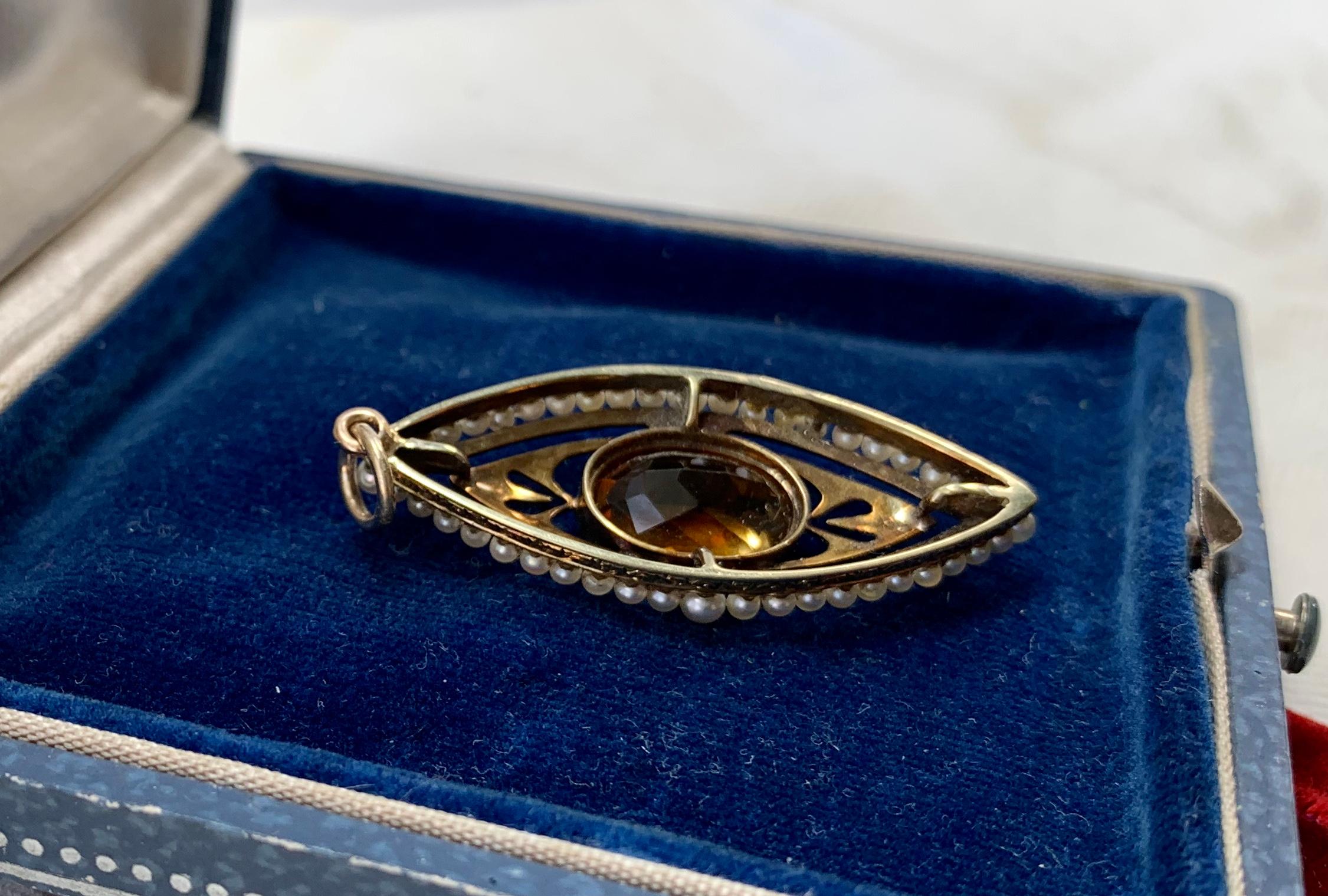 5 Carat Citrine Pearl Heart Pendant Lavalier Necklace Antique Victorian 14 Karat For Sale 6