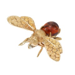 .5 Carat Citrine Yellow Gold Bee Brooch