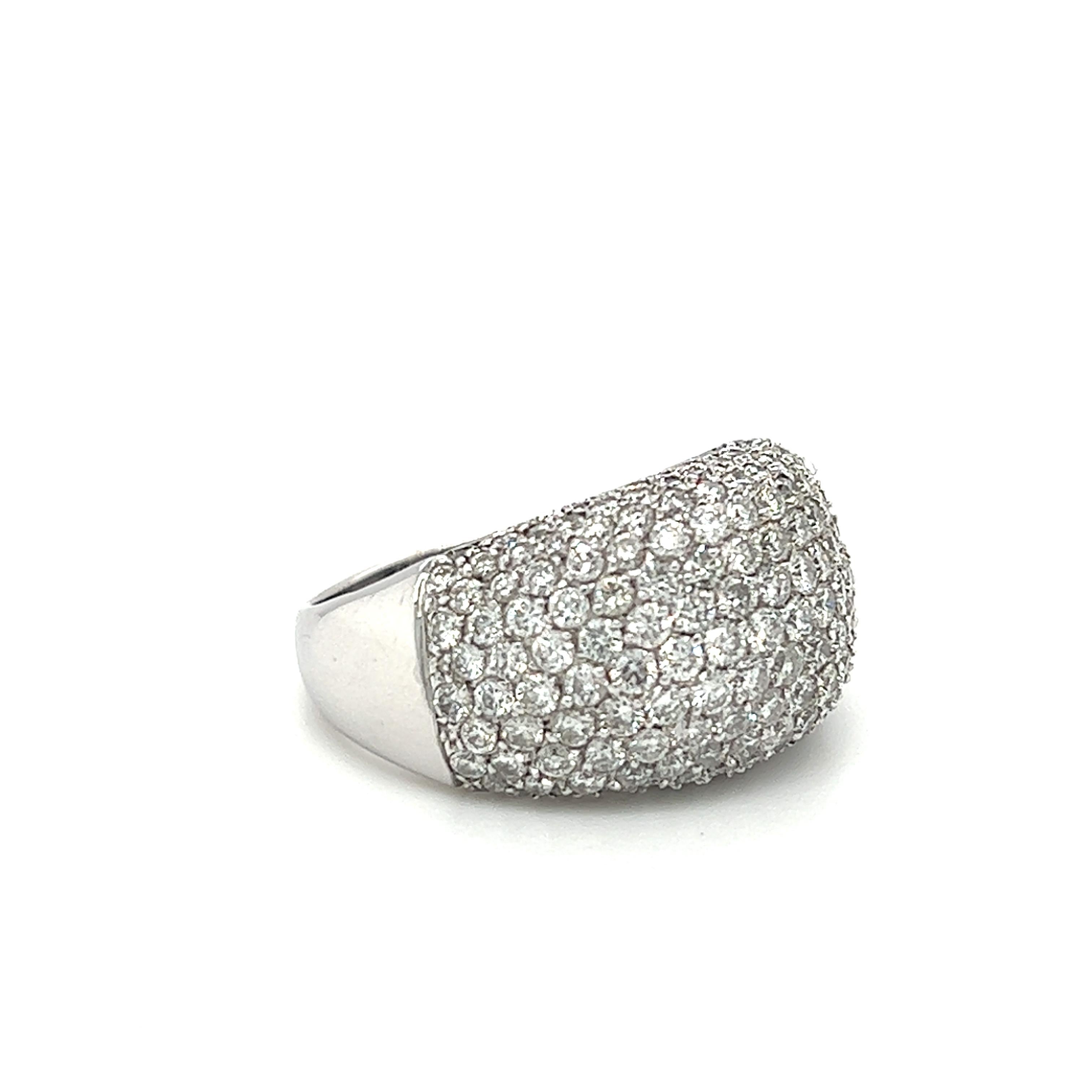 Women's or Men's 5 carat Cluster Diamond Dome Bombe Ring 18K White Gold For Sale