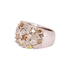 5 Carat Cluster Fancy Colored Diamond Dome Cigar Band Ring 14k White Gold