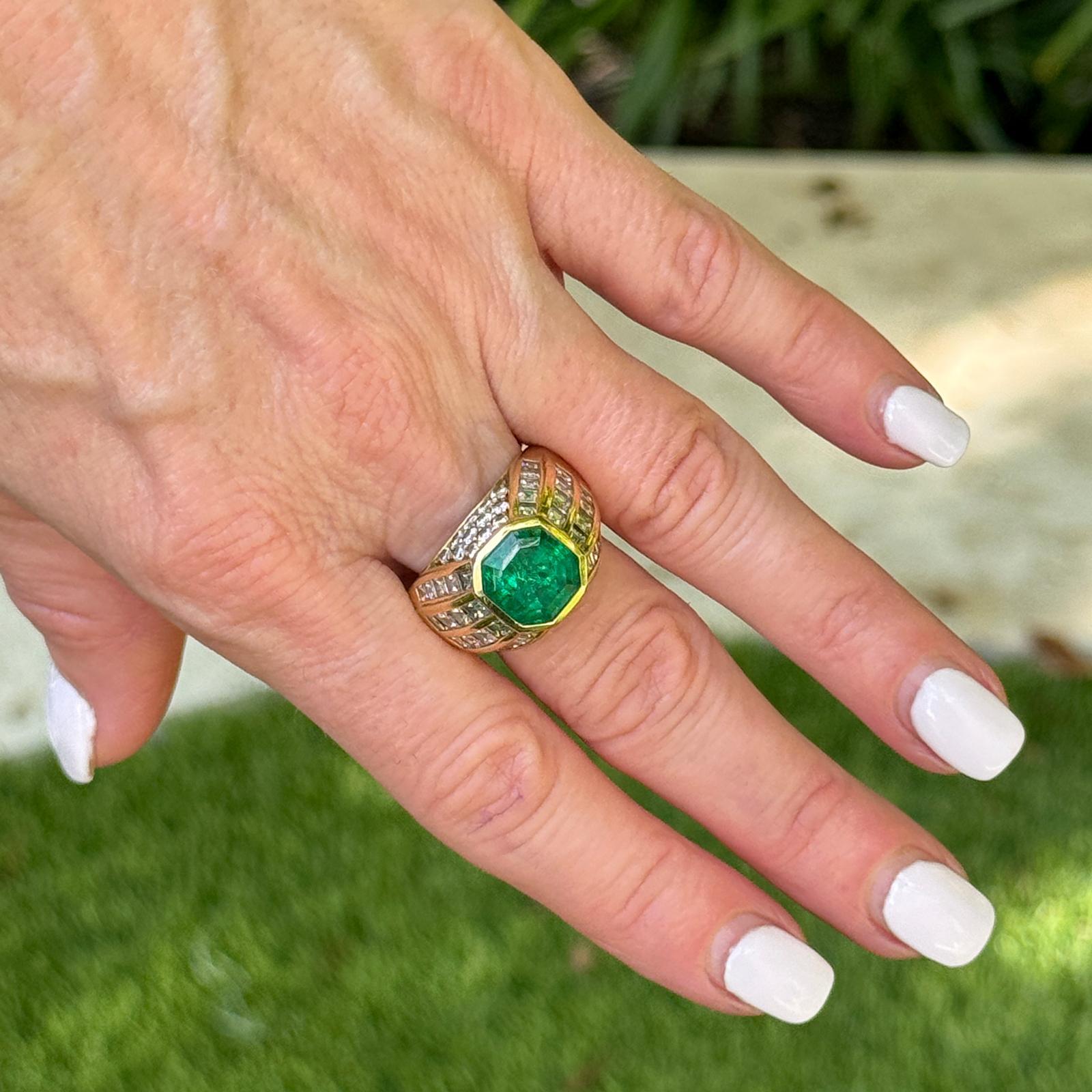  Bague cocktail en or jaune 18 carats avec diamants et émeraude de Colombie de 5 carats certifiée GIA Pour femmes 