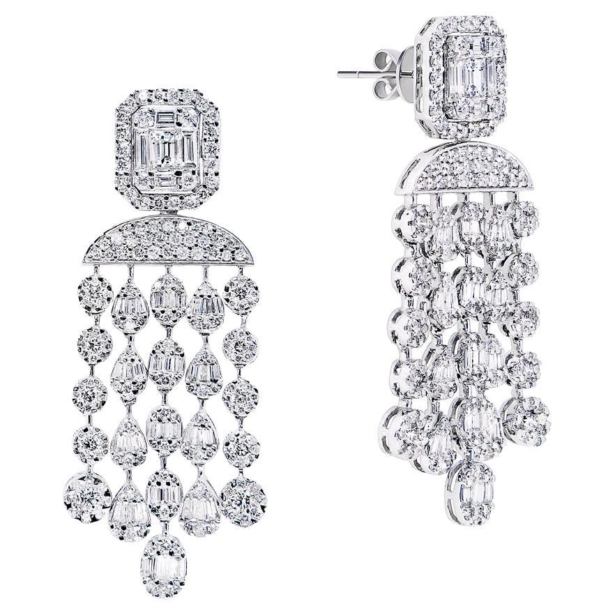 Boucles d'oreilles chandelier en diamants de forme mixte de 5 carats certifiés