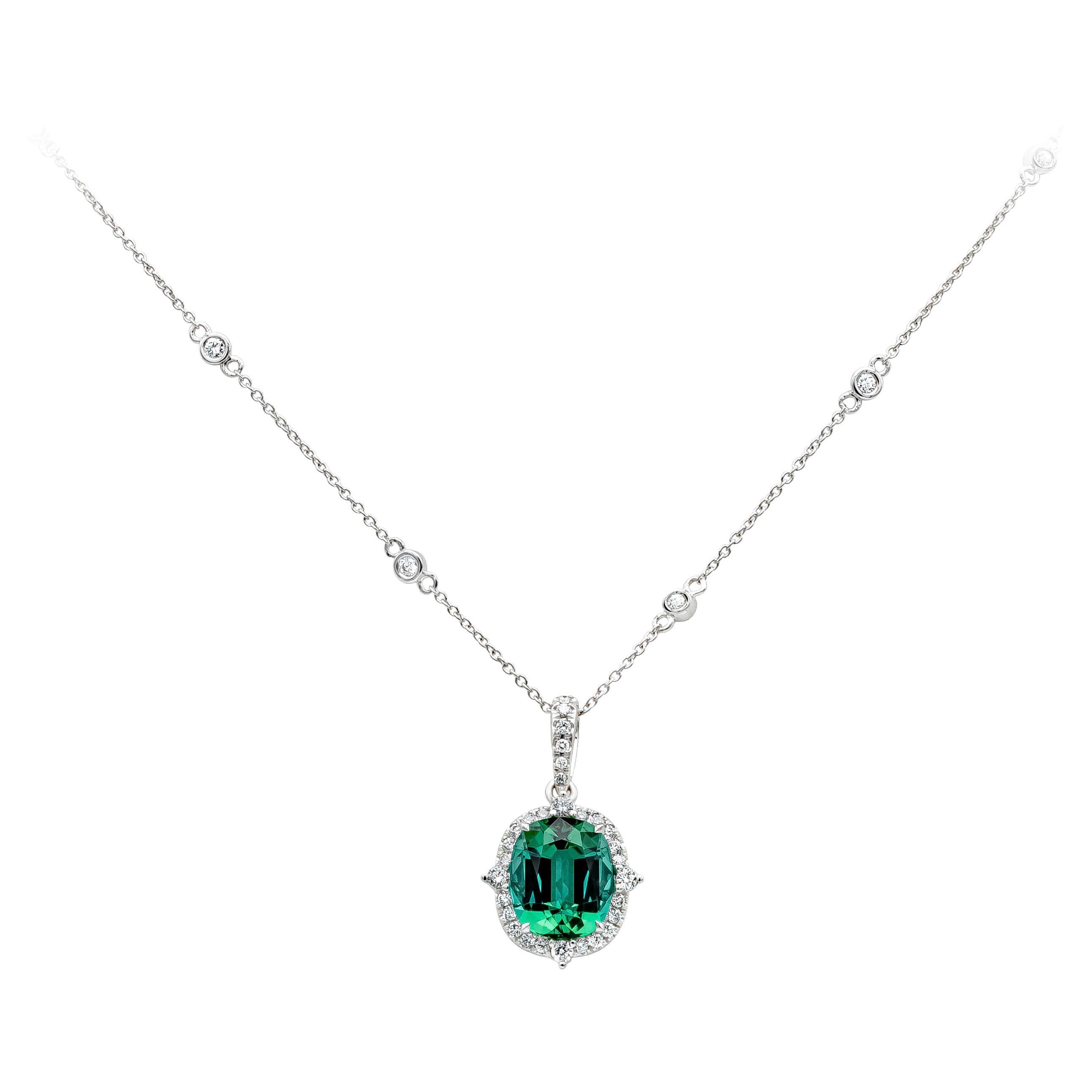 15 Carat Green Tourmaline and 1.1 Carat Diamond Pendant / Necklace 18 ...