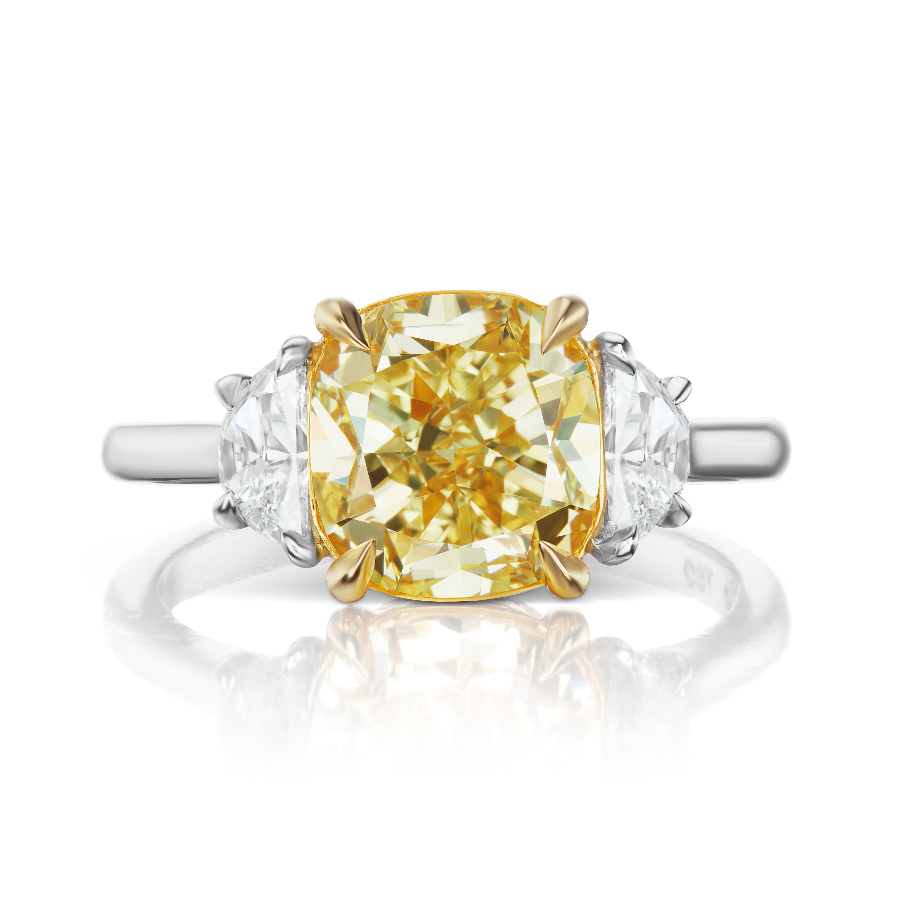 JOANA LIGHT YELLOW DIAMOND ENGAGEMENT PLATINUM & 18K WHITE GOLD RING BY MIKE NEKTA
GIA CERTIFIED

Center Diamond:
Carat Weight: 4 Carats
Color: LIGHT YELLOW
Style:  CUSHION BRILLIANT
Measurement:  8.8 x 8.4 x 6.0 mm.

Ring:
Metal: PLATINUM & 18K