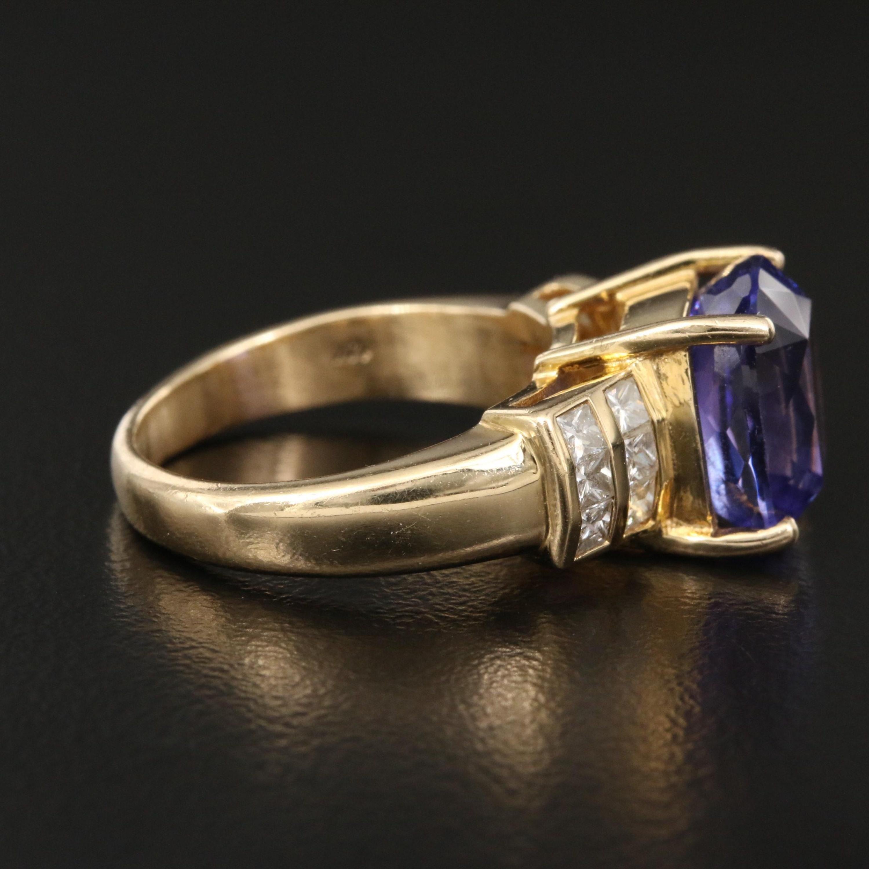 For Sale:  5 Carat Cushion Cut Tanzanite Engagement Ring, Yellow Gold Diamond Wedding Ring 2